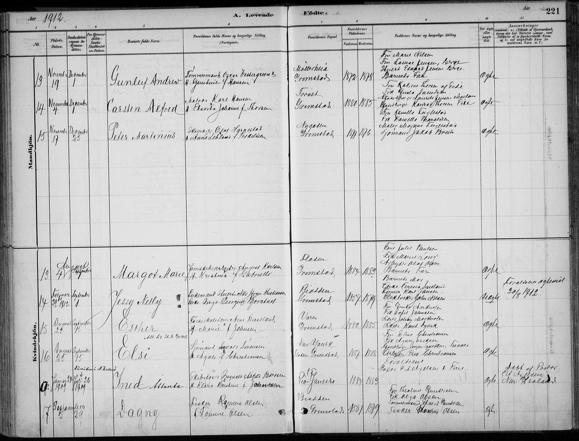 Grimstad sokneprestkontor, AV/SAK-1111-0017/F/Fa/L0003: Parish register (official) no. A 2, 1882-1912, p. 221