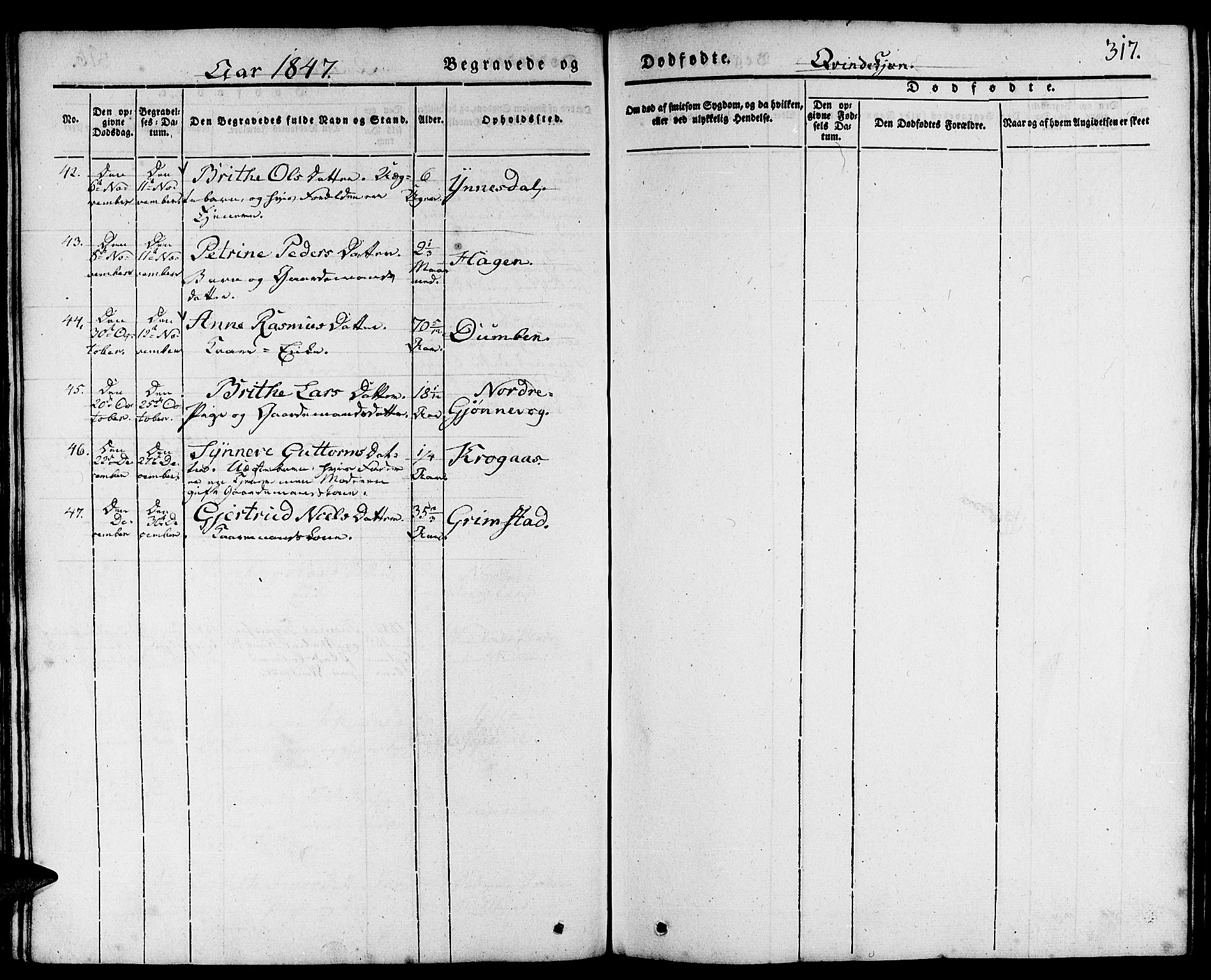 Gulen sokneprestembete, AV/SAB-A-80201/H/Haa/Haaa/L0020: Parish register (official) no. A 20, 1837-1847, p. 317