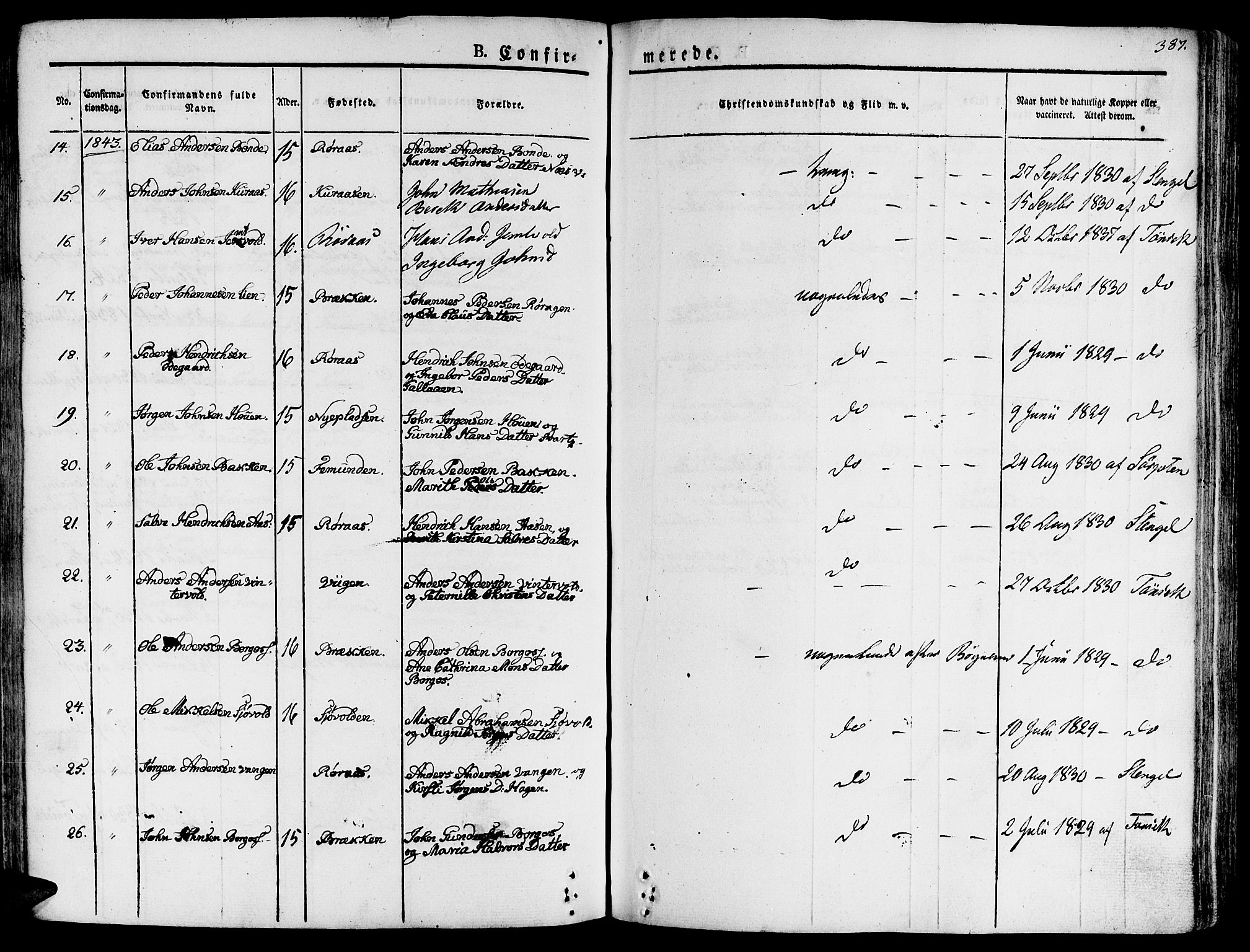 Ministerialprotokoller, klokkerbøker og fødselsregistre - Sør-Trøndelag, AV/SAT-A-1456/681/L0930: Parish register (official) no. 681A08, 1829-1844, p. 387