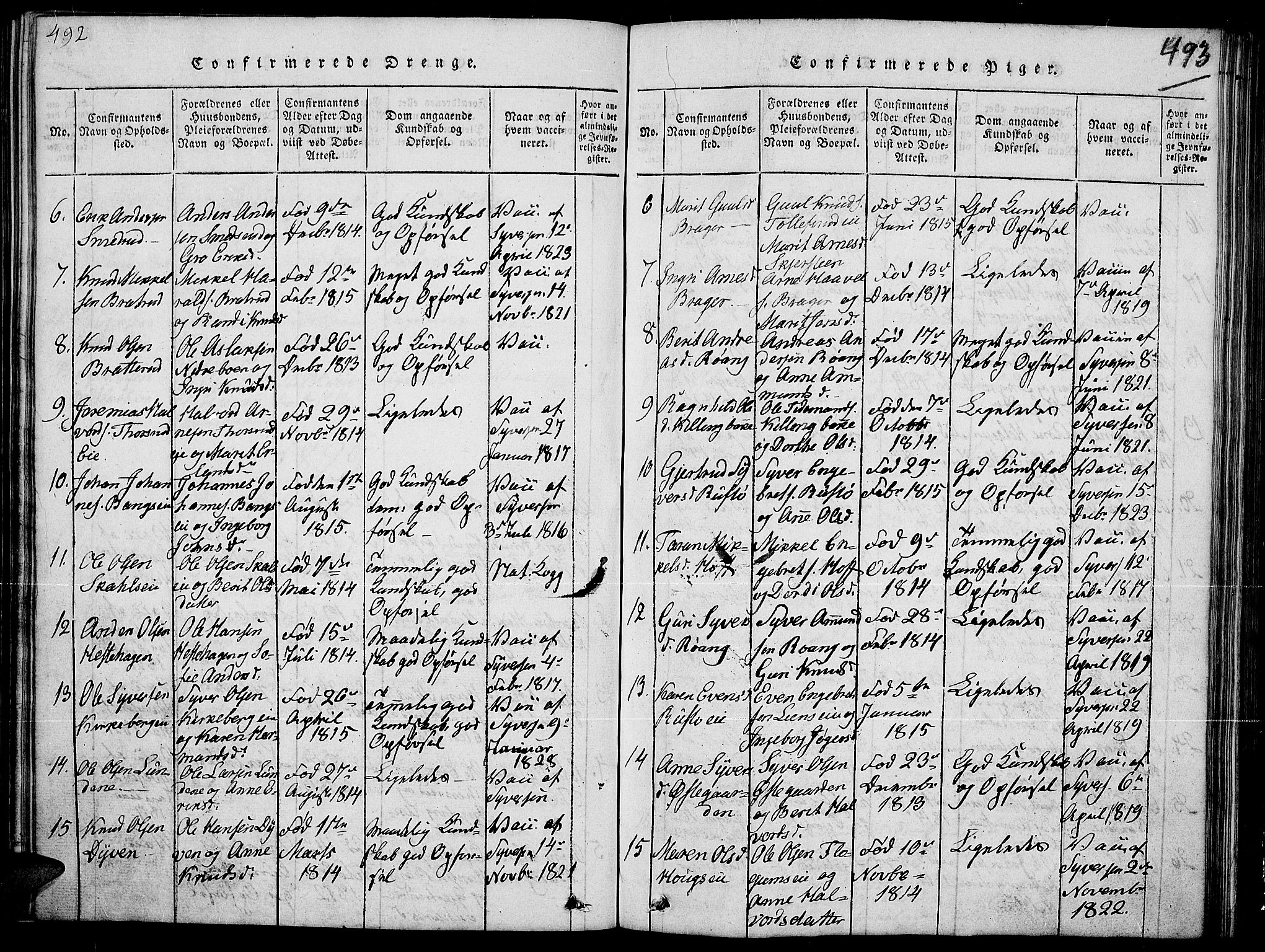 Sør-Aurdal prestekontor, SAH/PREST-128/H/Ha/Hab/L0002: Parish register (copy) no. 2, 1826-1840, p. 492-493