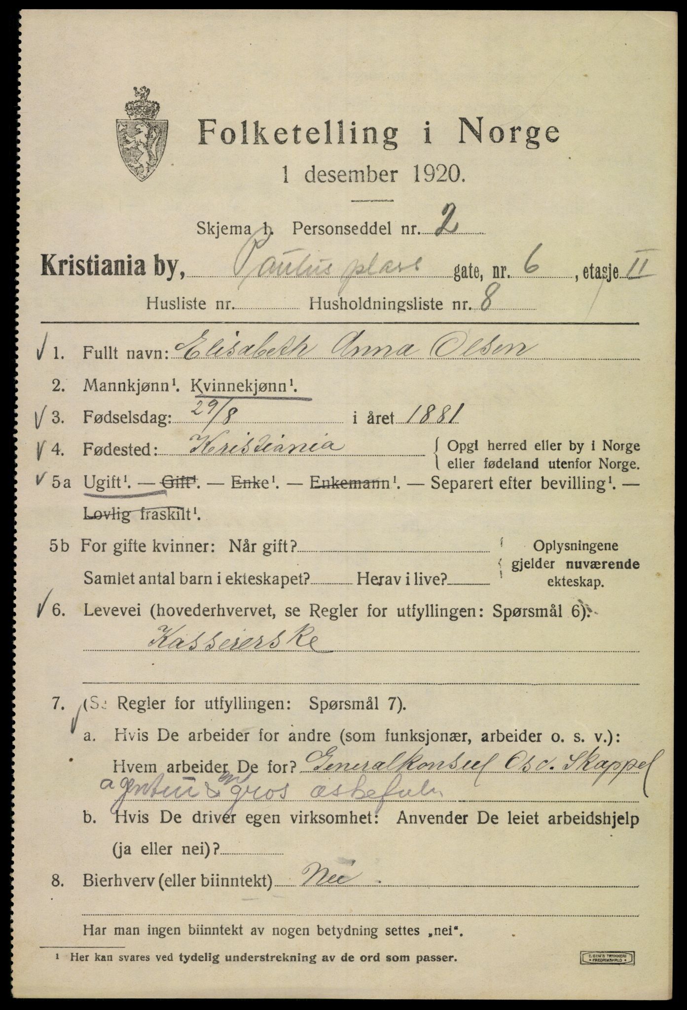 SAO, 1920 census for Kristiania, 1920, p. 446539