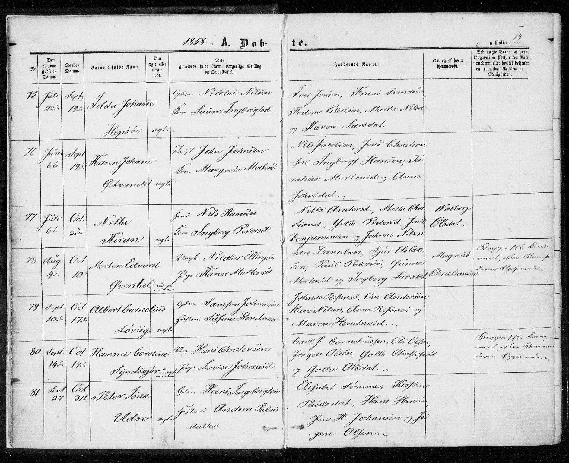 Ministerialprotokoller, klokkerbøker og fødselsregistre - Sør-Trøndelag, AV/SAT-A-1456/657/L0705: Parish register (official) no. 657A06, 1858-1867, p. 12