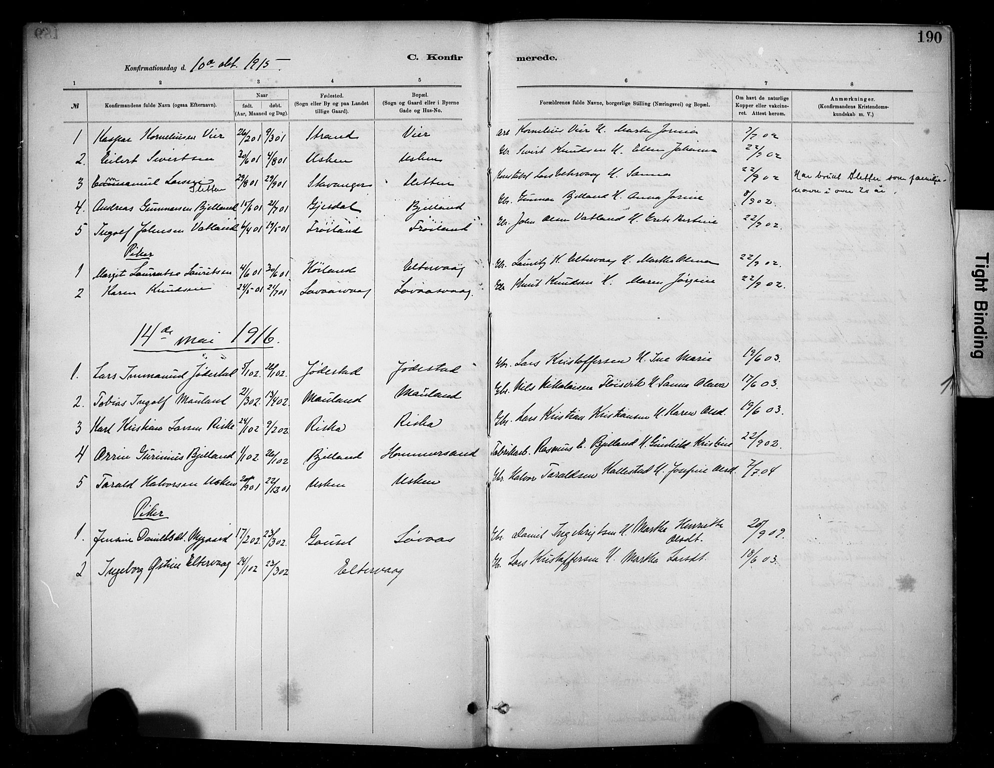 Hetland sokneprestkontor, AV/SAST-A-101826/30/30BA/L0010: Parish register (official) no. A 10, 1882-1925, p. 190