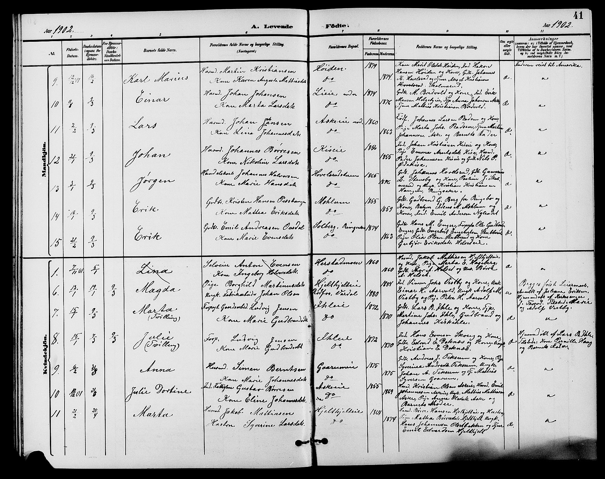 Nes prestekontor, Hedmark, AV/SAH-PREST-020/L/La/L0007: Parish register (copy) no. 7, 1892-1912, p. 41