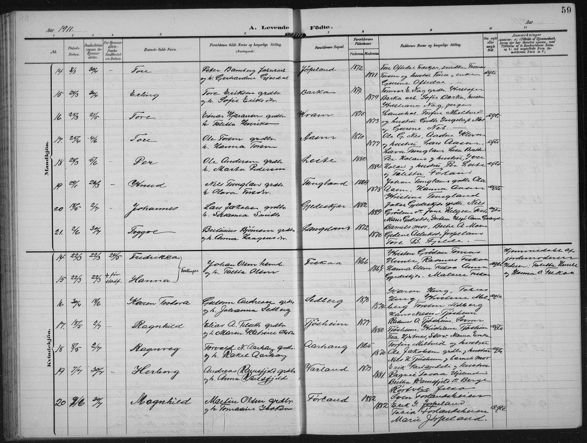 Strand sokneprestkontor, AV/SAST-A-101828/H/Ha/Hab/L0005: Parish register (copy) no. B 5, 1904-1934, p. 59