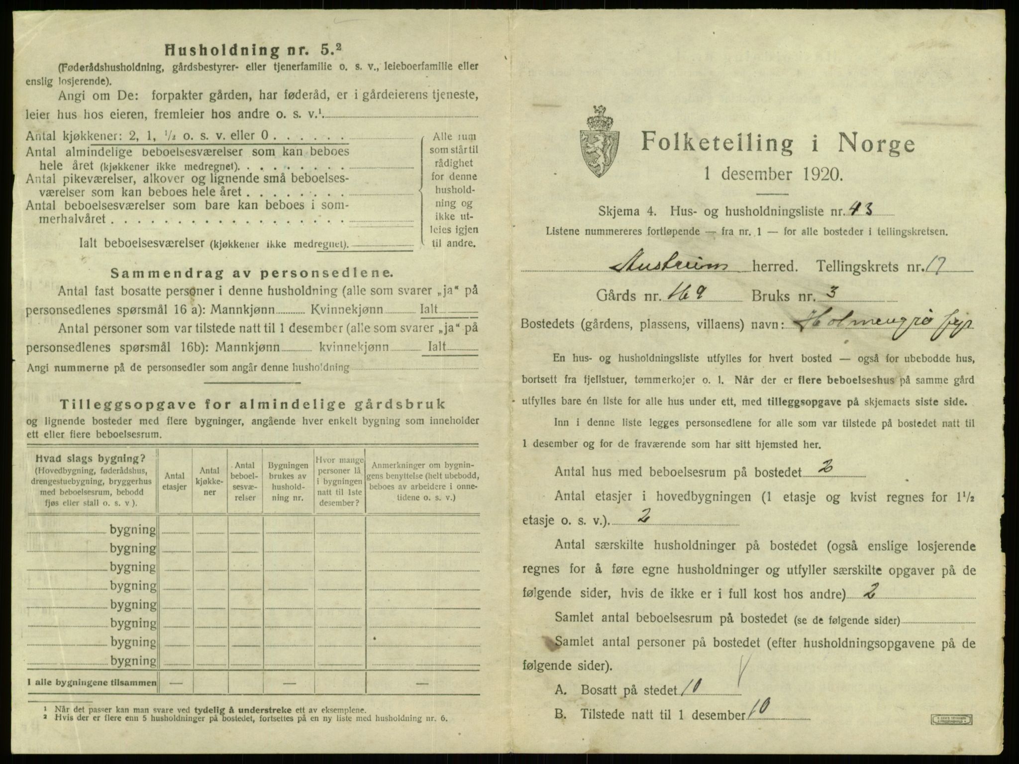 SAB, 1920 census for Austrheim, 1920, p. 851