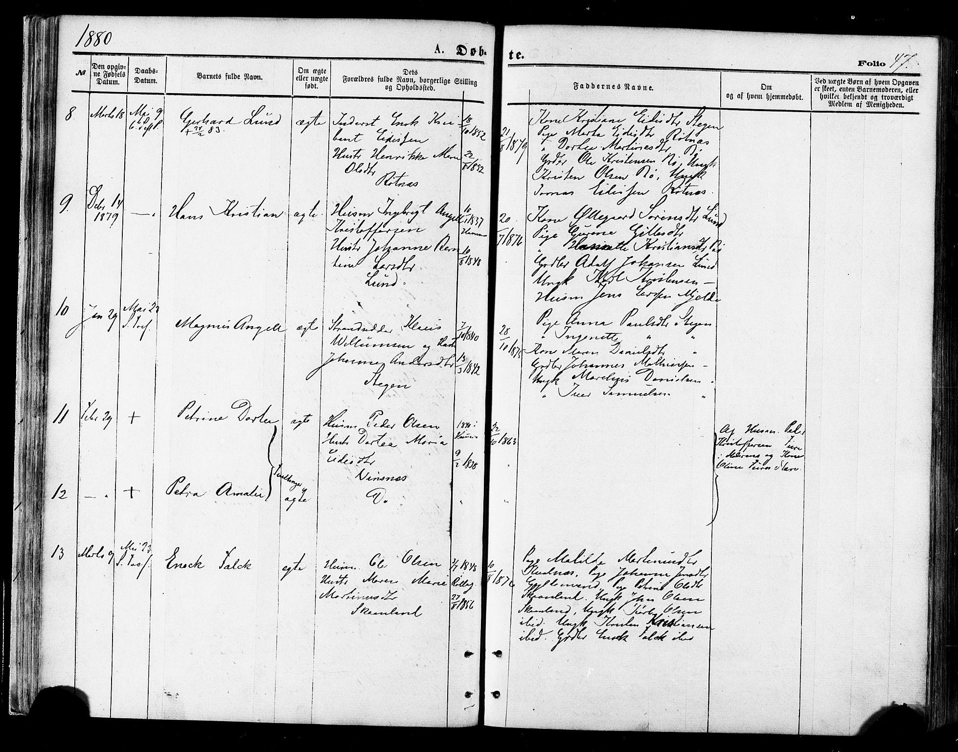 Ministerialprotokoller, klokkerbøker og fødselsregistre - Nordland, SAT/A-1459/855/L0802: Parish register (official) no. 855A10, 1875-1886, p. 47