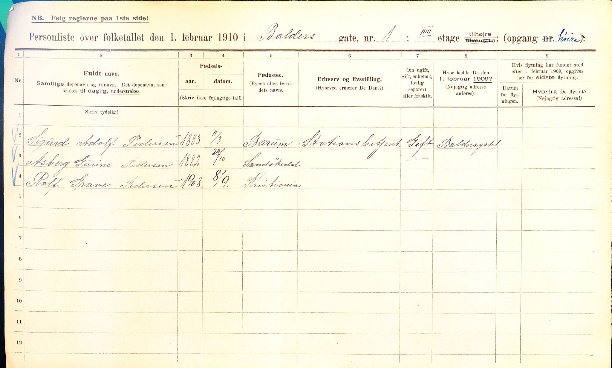 OBA, Municipal Census 1910 for Kristiania, 1910, p. 2903