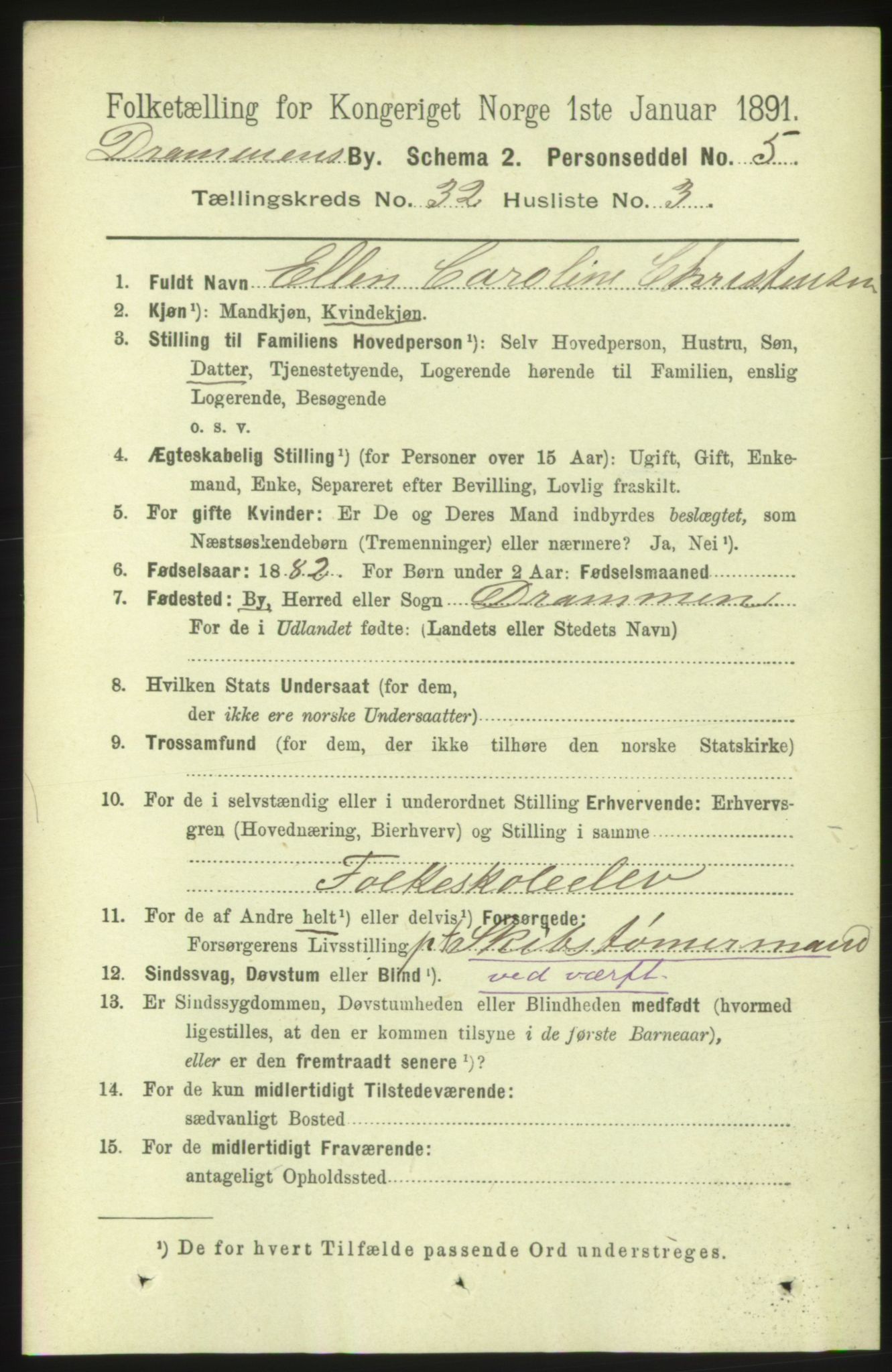 RA, 1891 census for 0602 Drammen, 1891, p. 19291