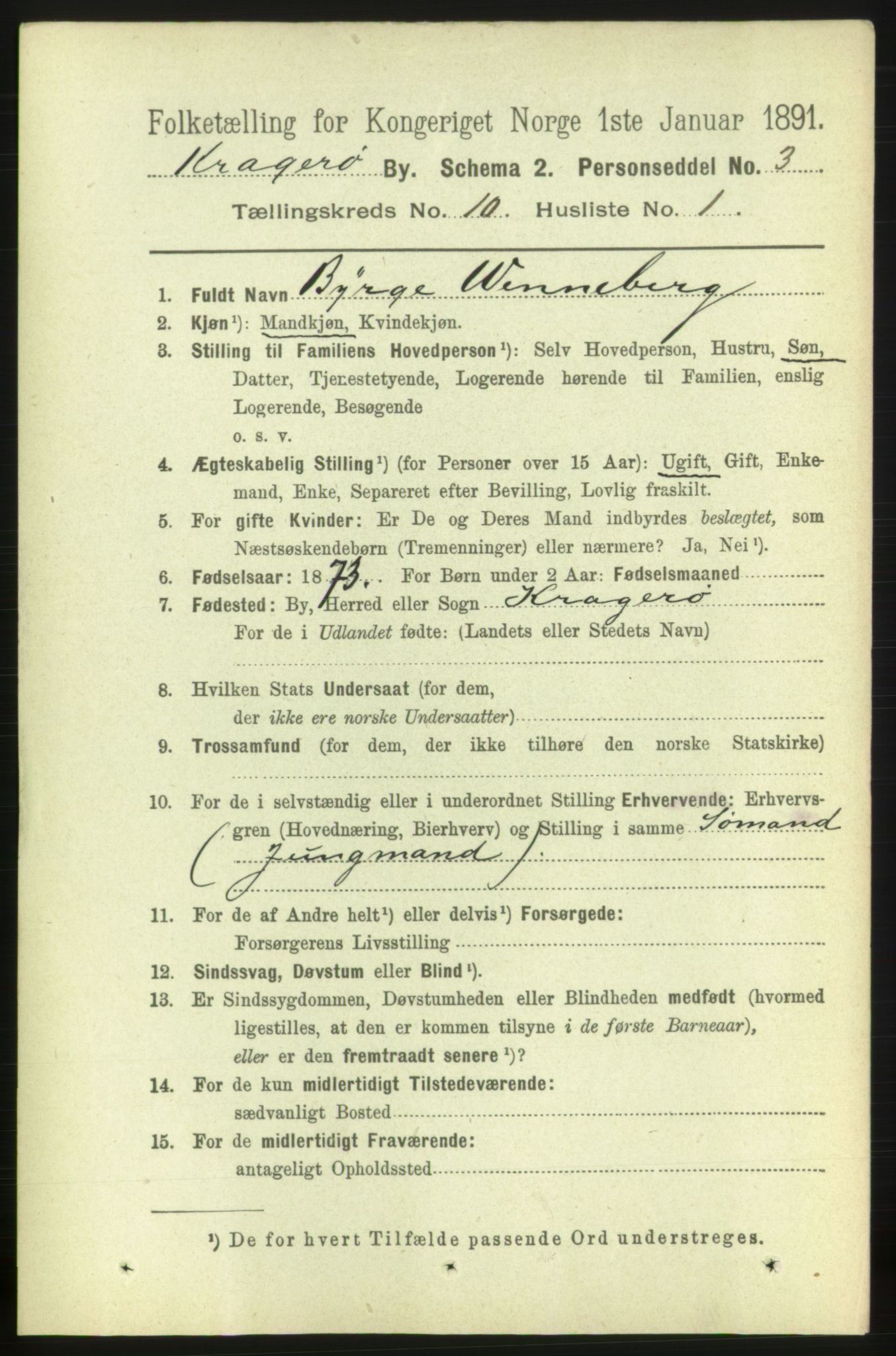 RA, 1891 census for 0801 Kragerø, 1891, p. 3753