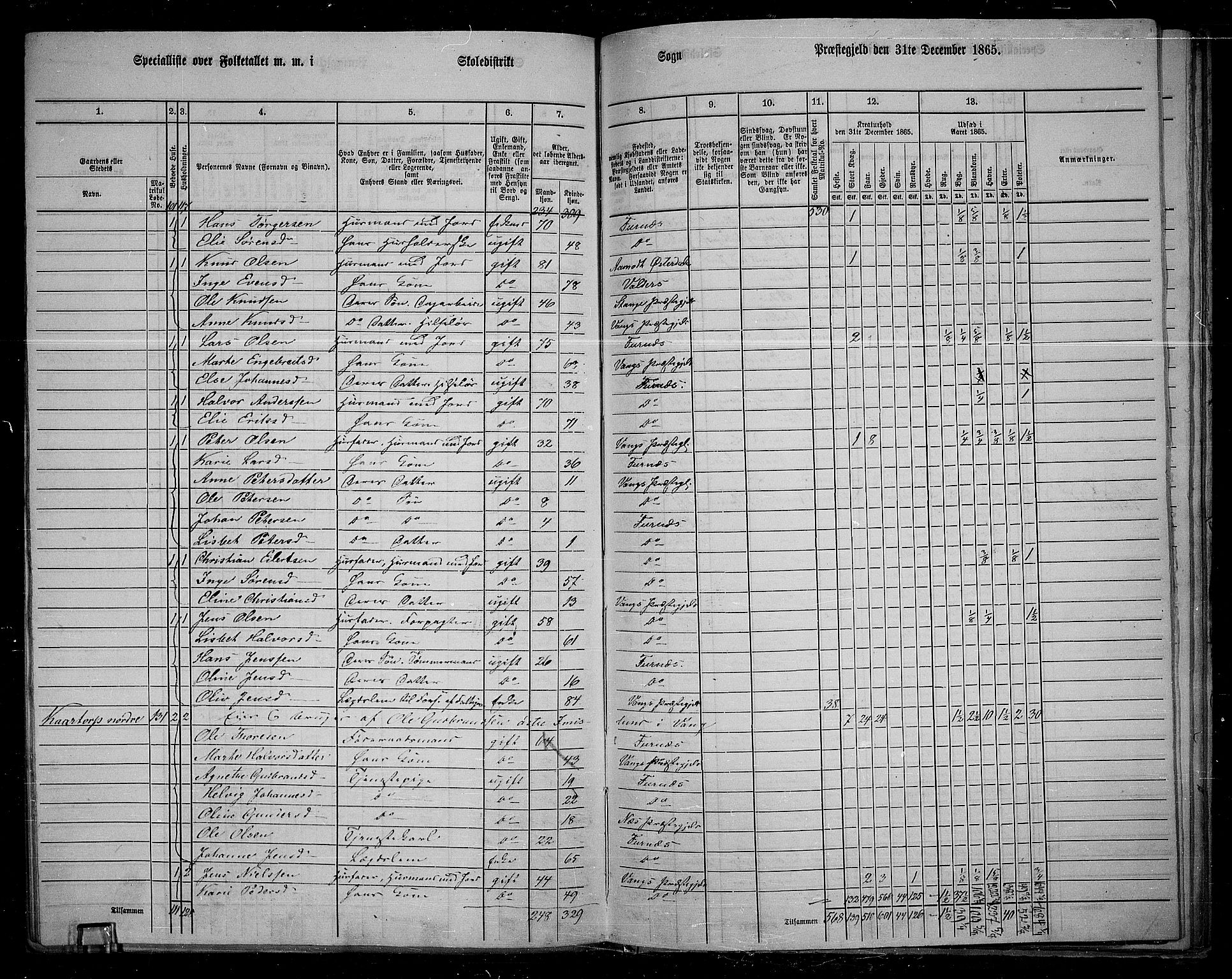 RA, 1865 census for Vang/Vang og Furnes, 1865, p. 108