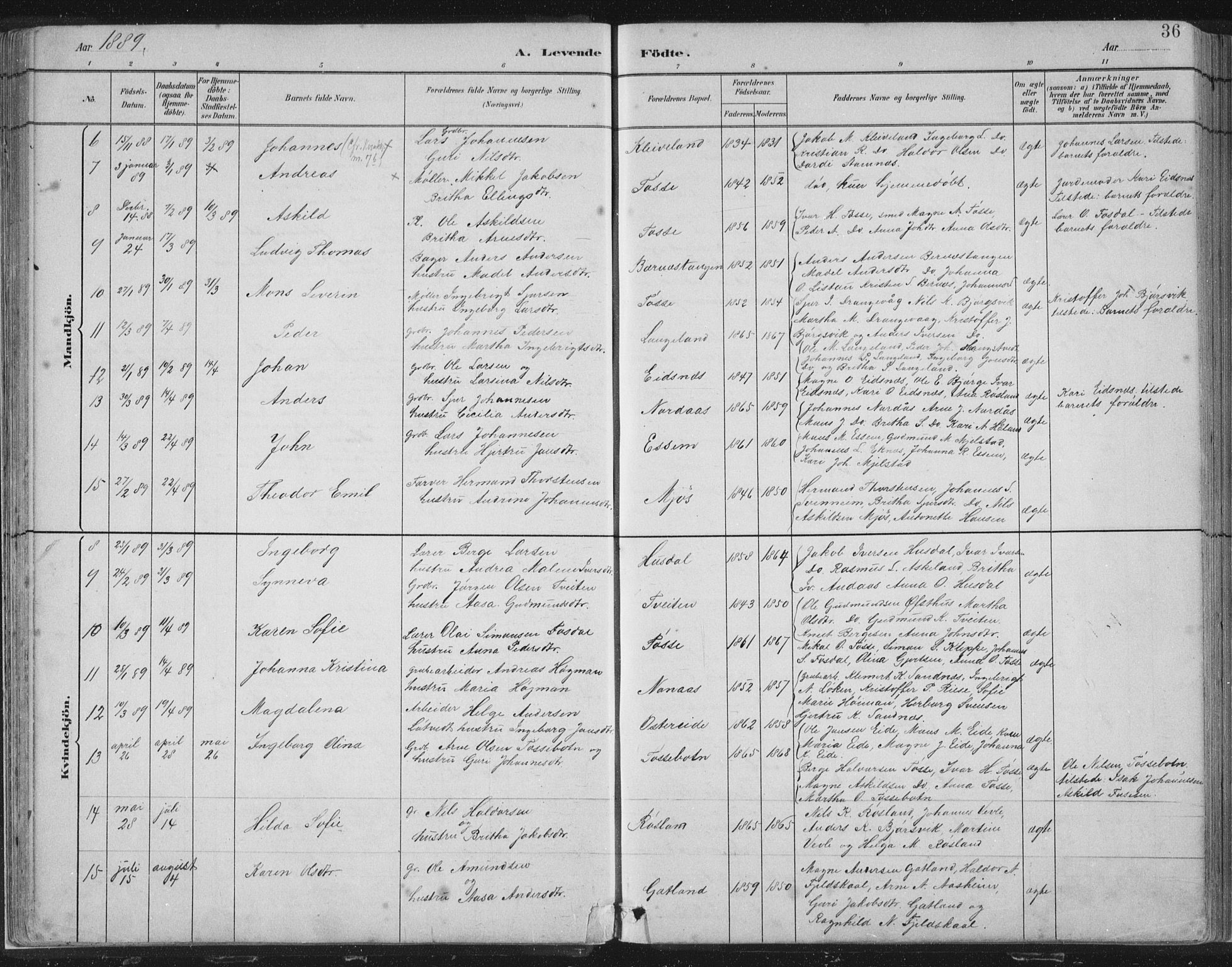 Hosanger sokneprestembete, SAB/A-75801/H/Hab: Parish register (copy) no. A 3 I, 1882-1903, p. 36