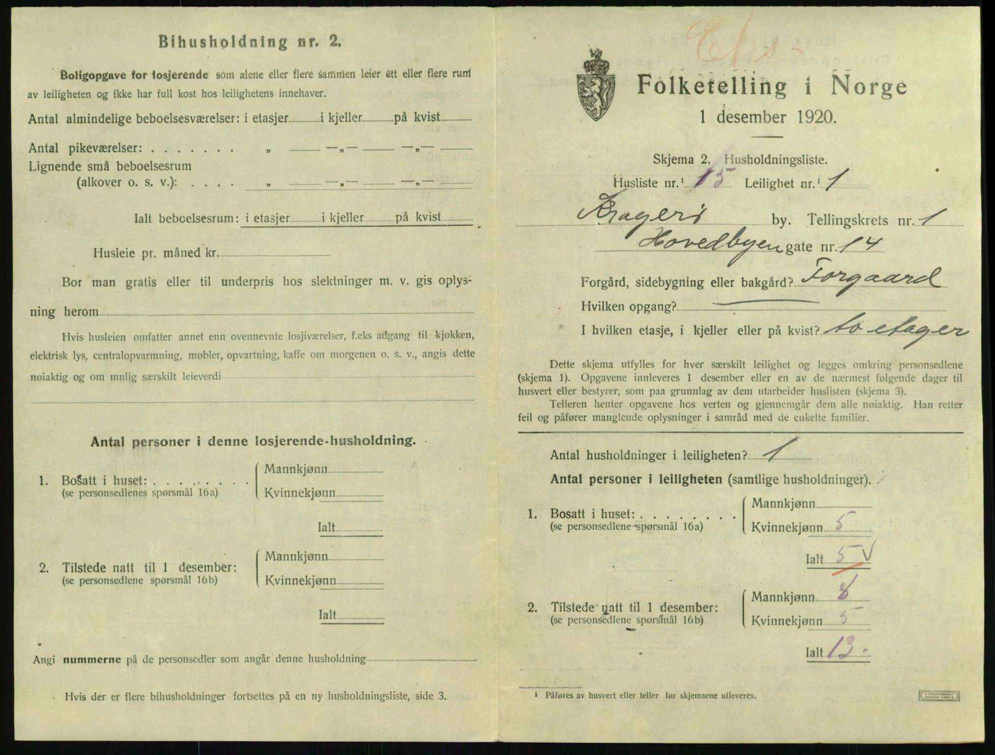 SAKO, 1920 census for Kragerø, 1920, p. 1895