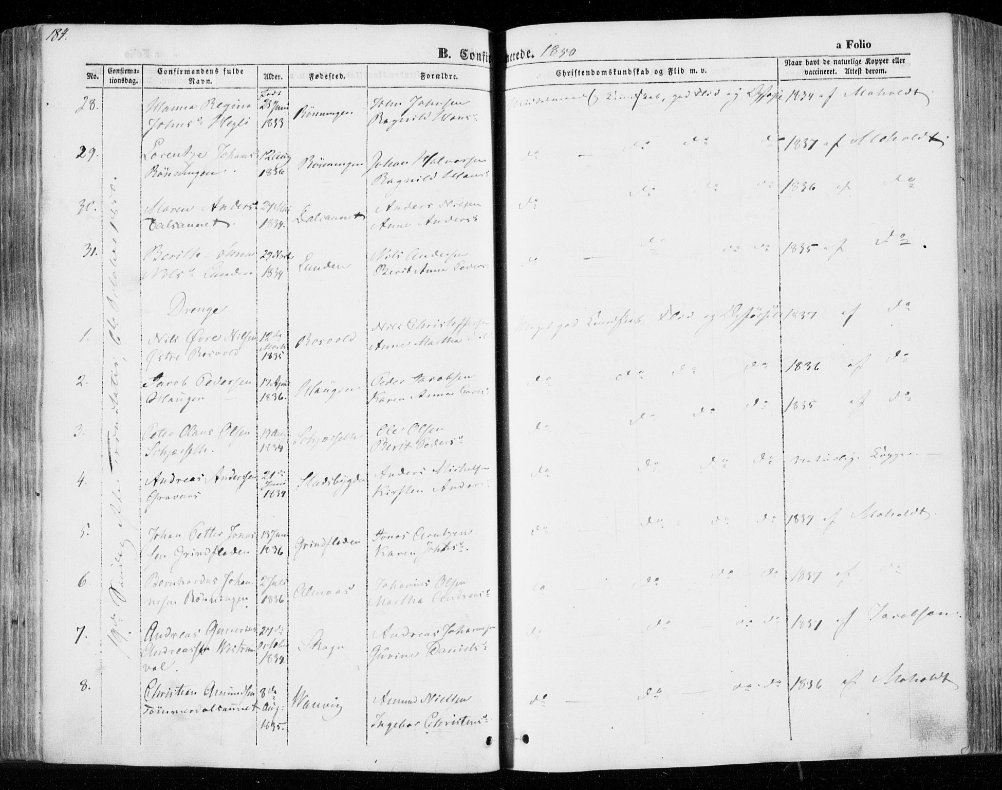 Ministerialprotokoller, klokkerbøker og fødselsregistre - Nord-Trøndelag, AV/SAT-A-1458/701/L0007: Parish register (official) no. 701A07 /1, 1842-1854, p. 184