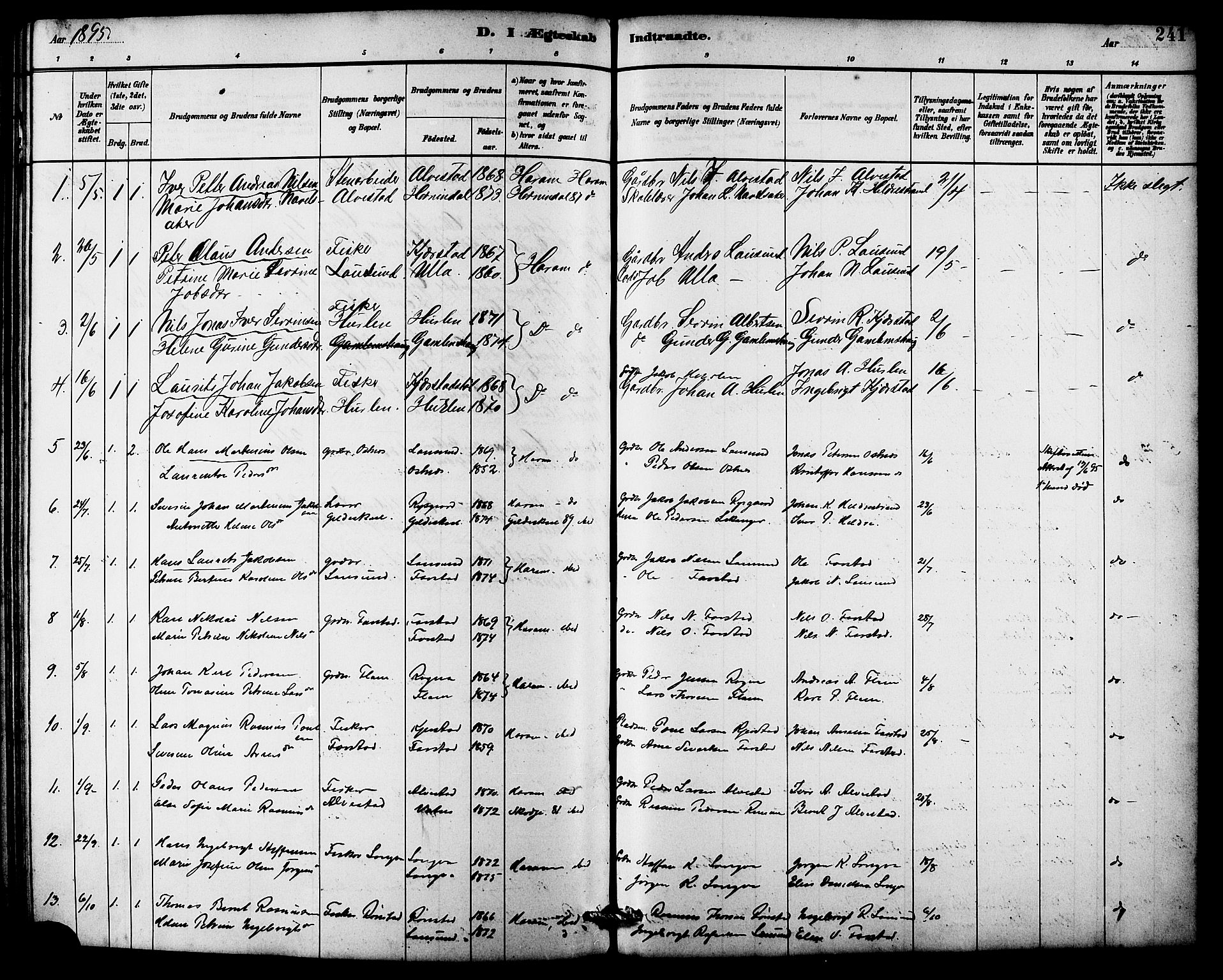 Ministerialprotokoller, klokkerbøker og fødselsregistre - Møre og Romsdal, SAT/A-1454/536/L0510: Parish register (copy) no. 536C05, 1881-1898, p. 241