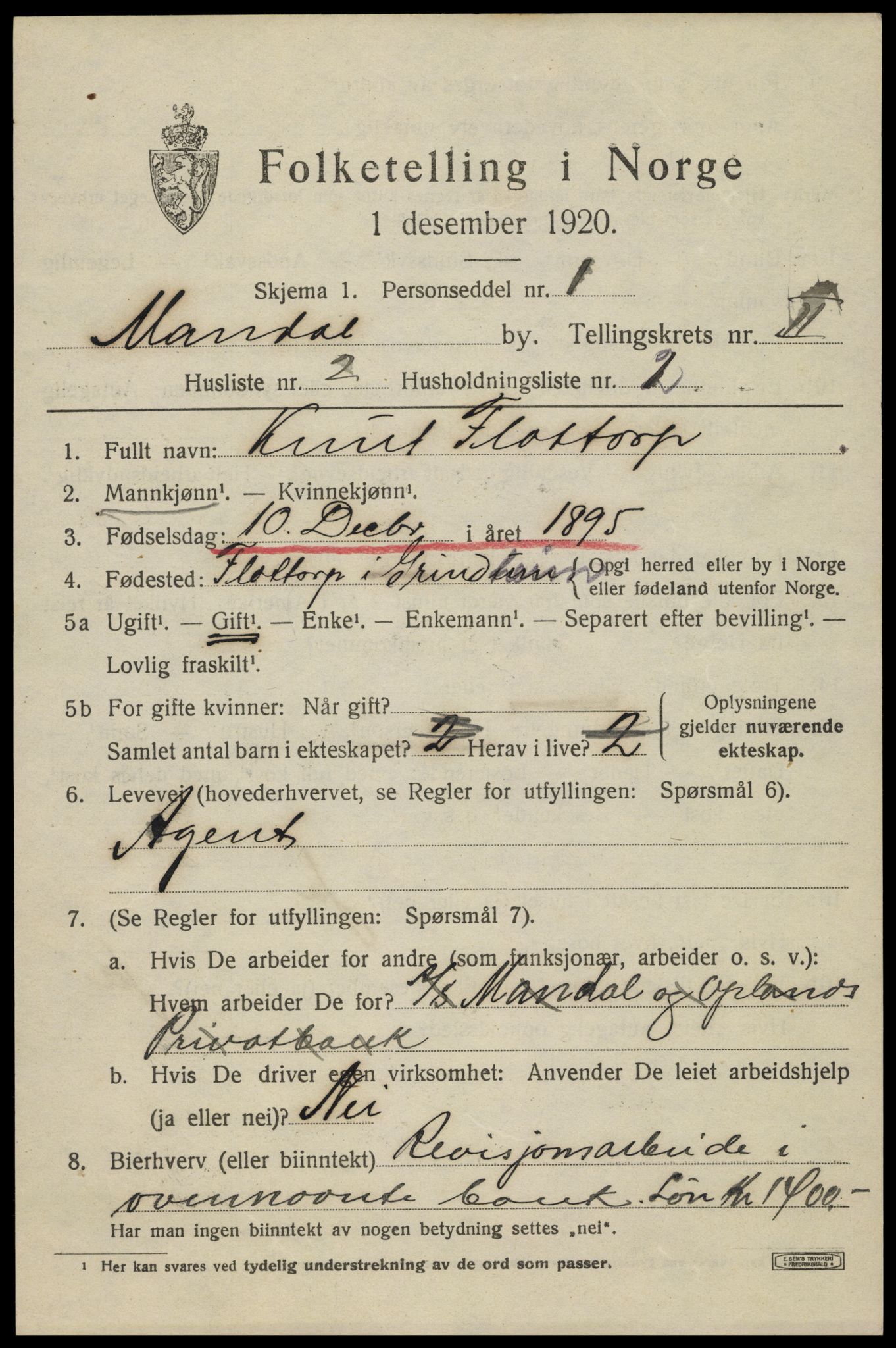 SAK, 1920 census for Mandal, 1920, p. 4761