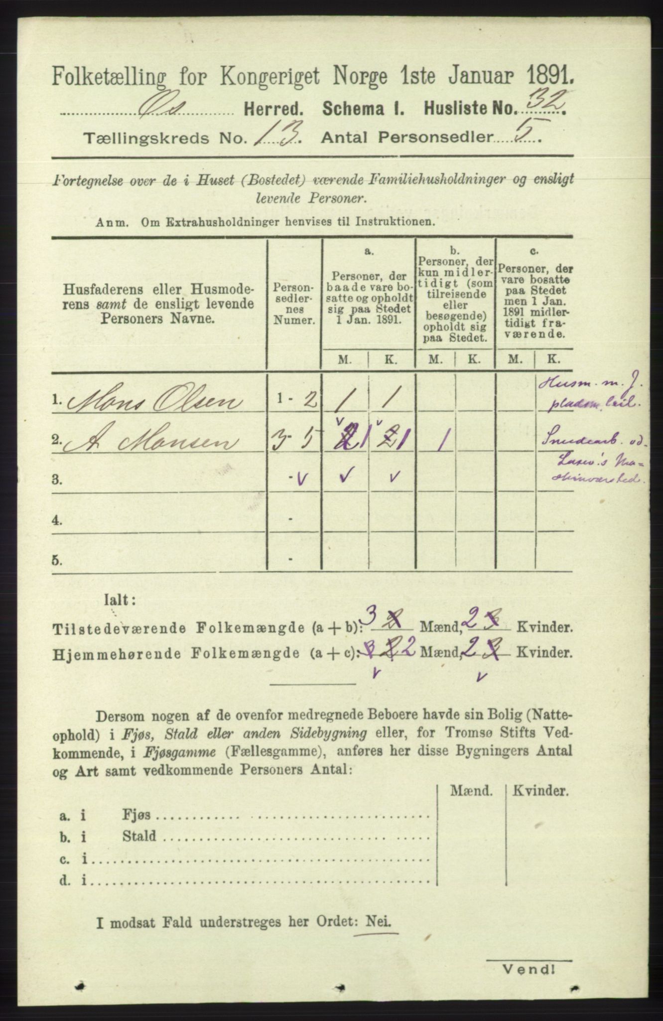 RA, 1891 census for 1243 Os, 1891, p. 2961