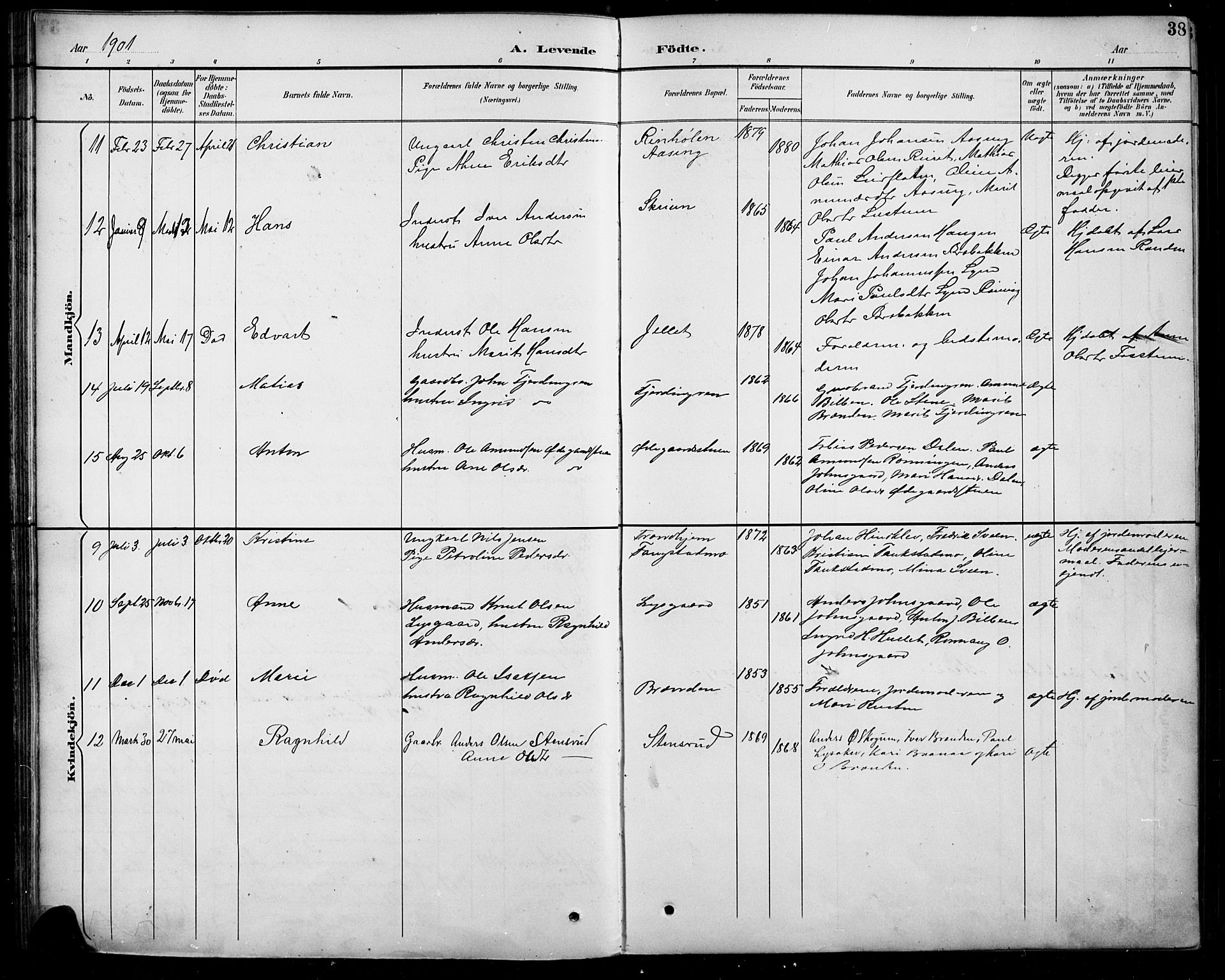 Sel prestekontor, SAH/PREST-074/H/Ha/Hab/L0005: Parish register (copy) no. 5, 1894-1923, p. 38