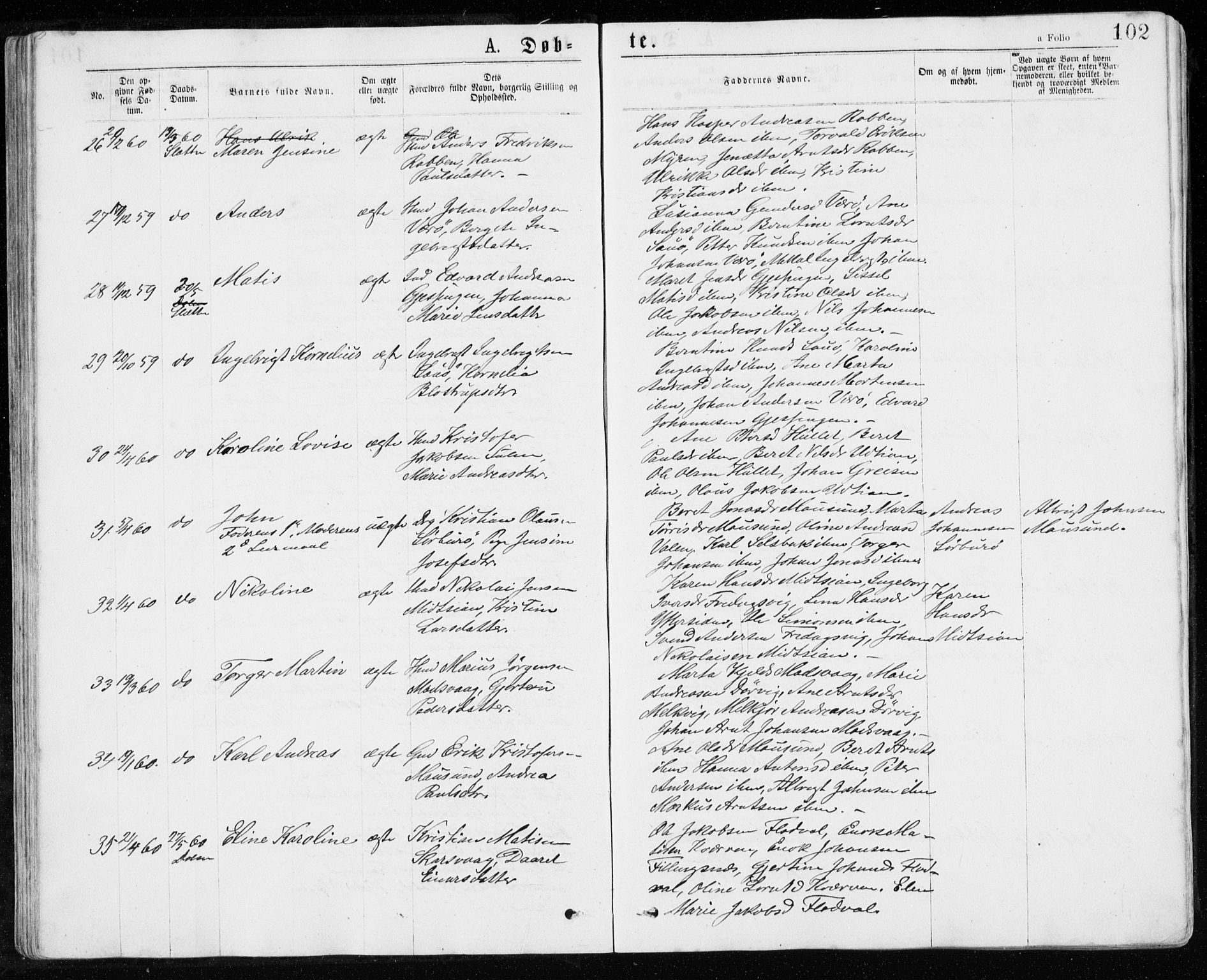 Ministerialprotokoller, klokkerbøker og fødselsregistre - Sør-Trøndelag, SAT/A-1456/640/L0576: Parish register (official) no. 640A01, 1846-1876, p. 102