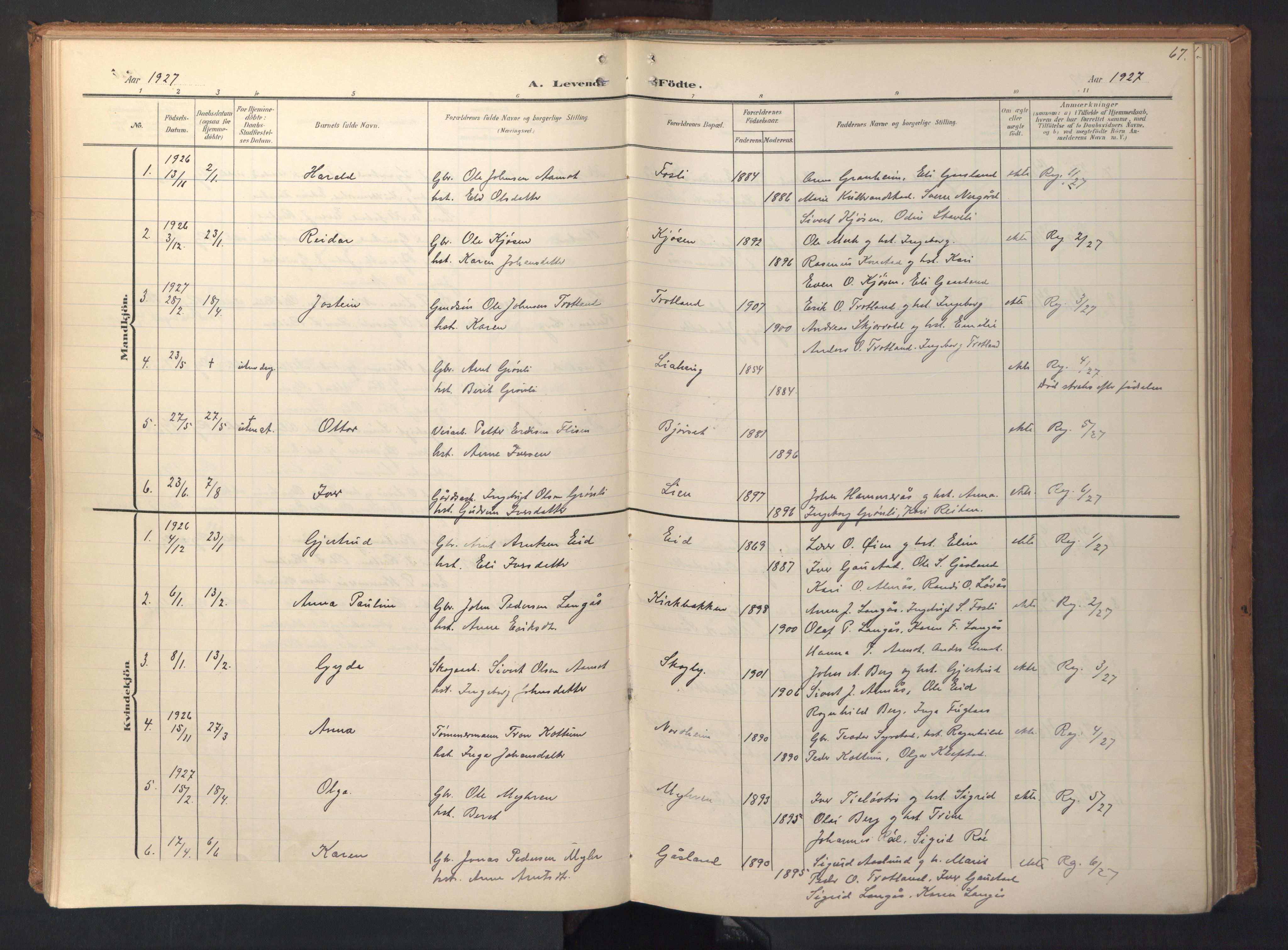 Ministerialprotokoller, klokkerbøker og fødselsregistre - Sør-Trøndelag, SAT/A-1456/694/L1128: Parish register (official) no. 694A02, 1906-1931, p. 67