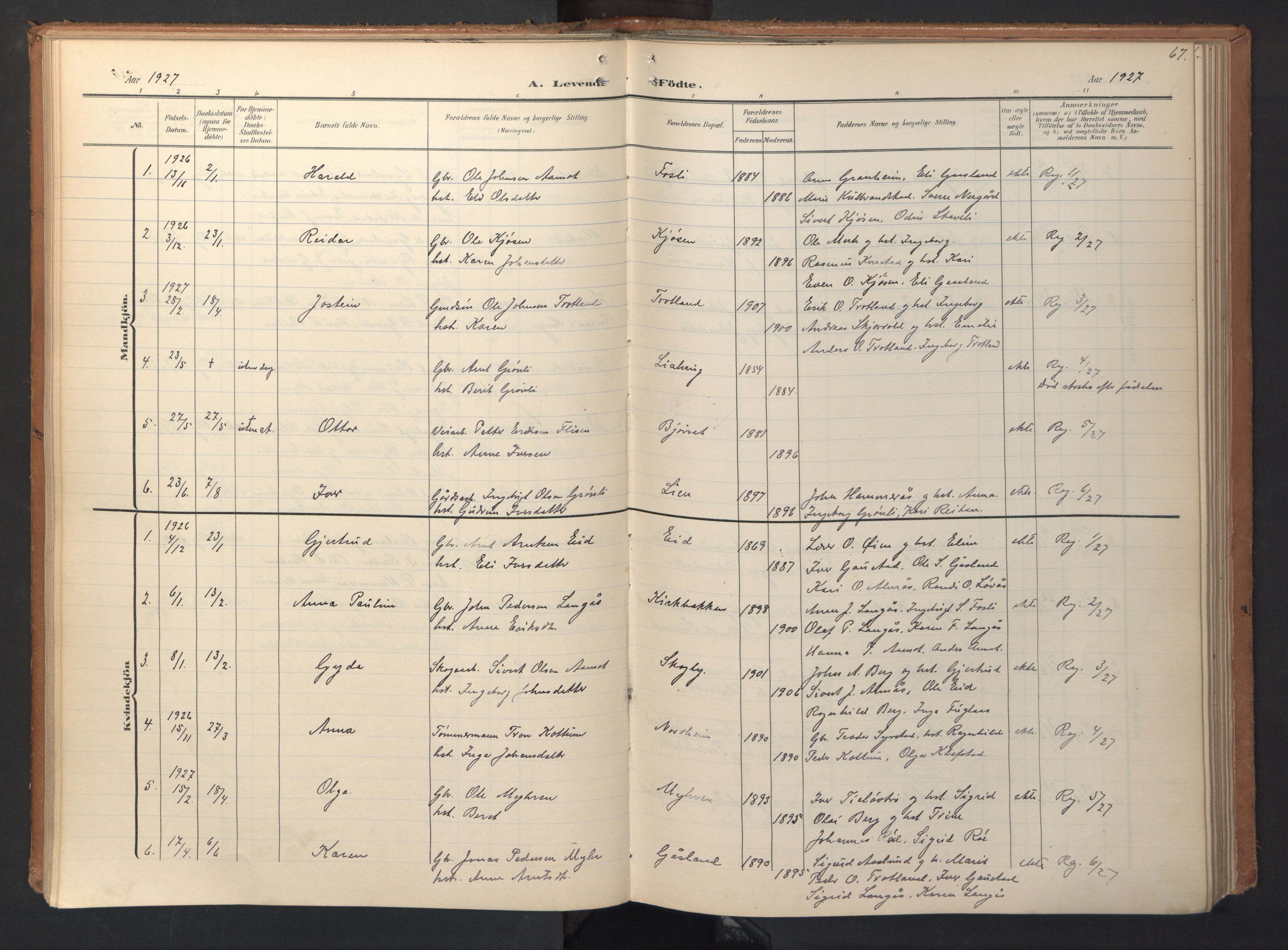 Ministerialprotokoller, klokkerbøker og fødselsregistre - Sør-Trøndelag, AV/SAT-A-1456/694/L1128: Parish register (official) no. 694A02, 1906-1931, p. 67