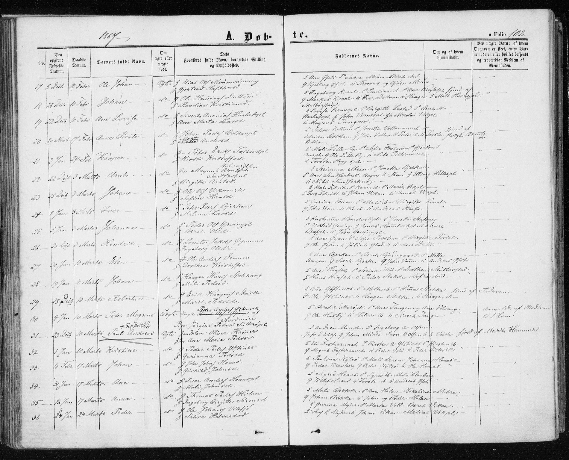 Ministerialprotokoller, klokkerbøker og fødselsregistre - Nord-Trøndelag, SAT/A-1458/709/L0075: Parish register (official) no. 709A15, 1859-1870, p. 102