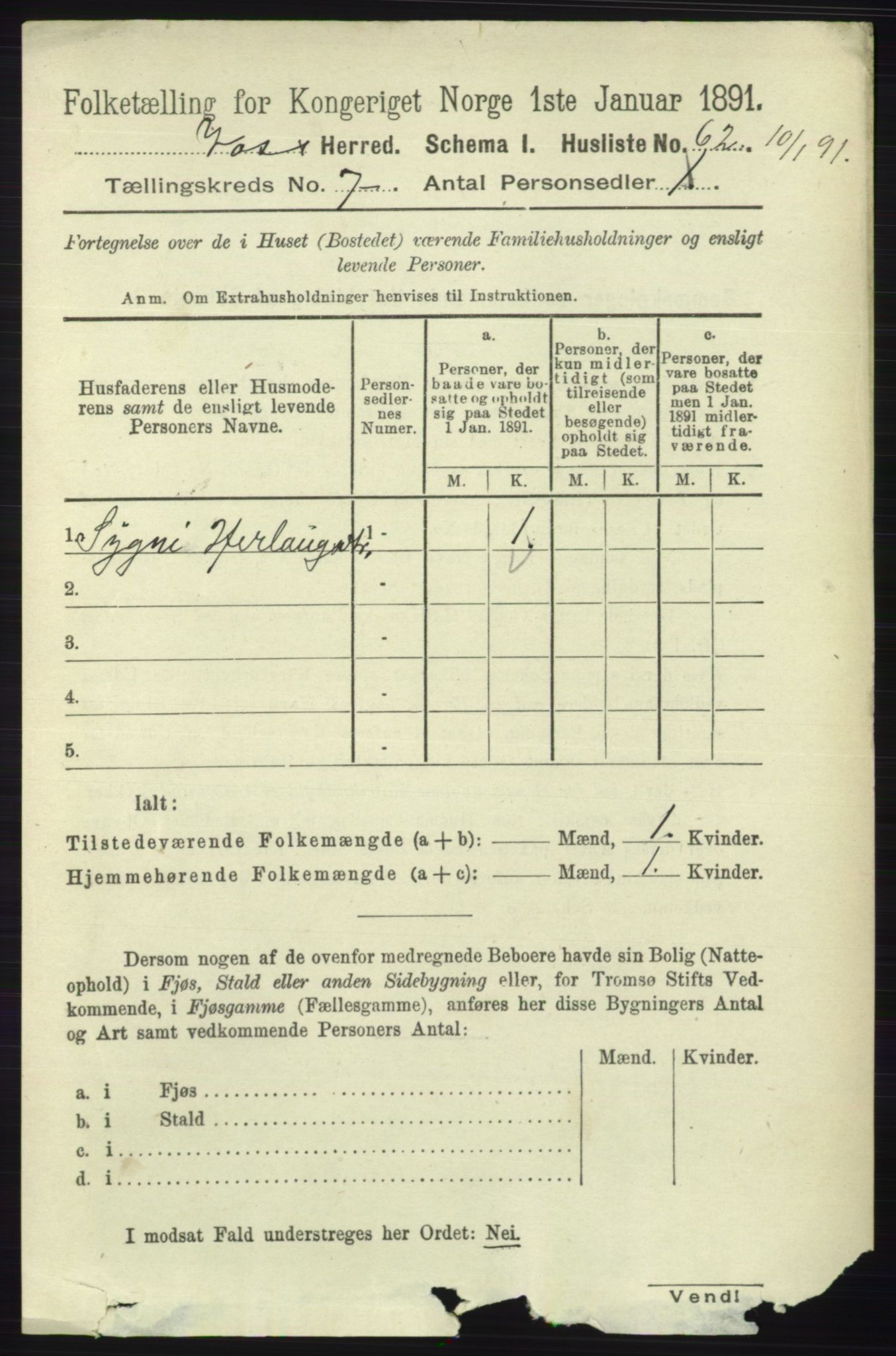 RA, 1891 census for 1235 Voss, 1891, p. 3792