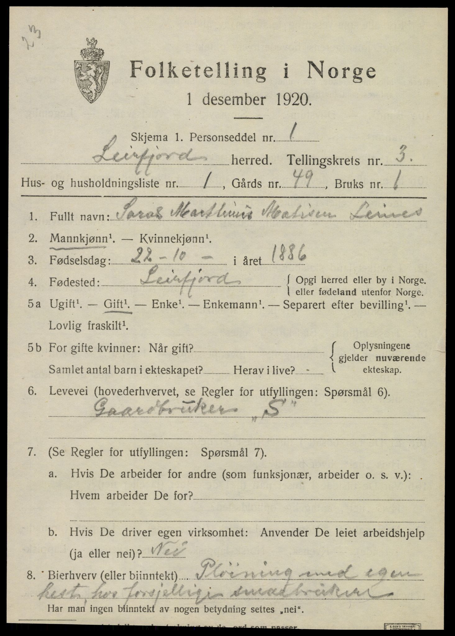 SAT, 1920 census for Leirfjord, 1920, p. 2101