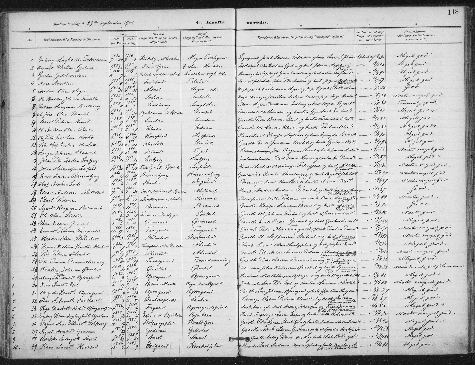 Ministerialprotokoller, klokkerbøker og fødselsregistre - Nord-Trøndelag, SAT/A-1458/703/L0031: Parish register (official) no. 703A04, 1893-1914, p. 118