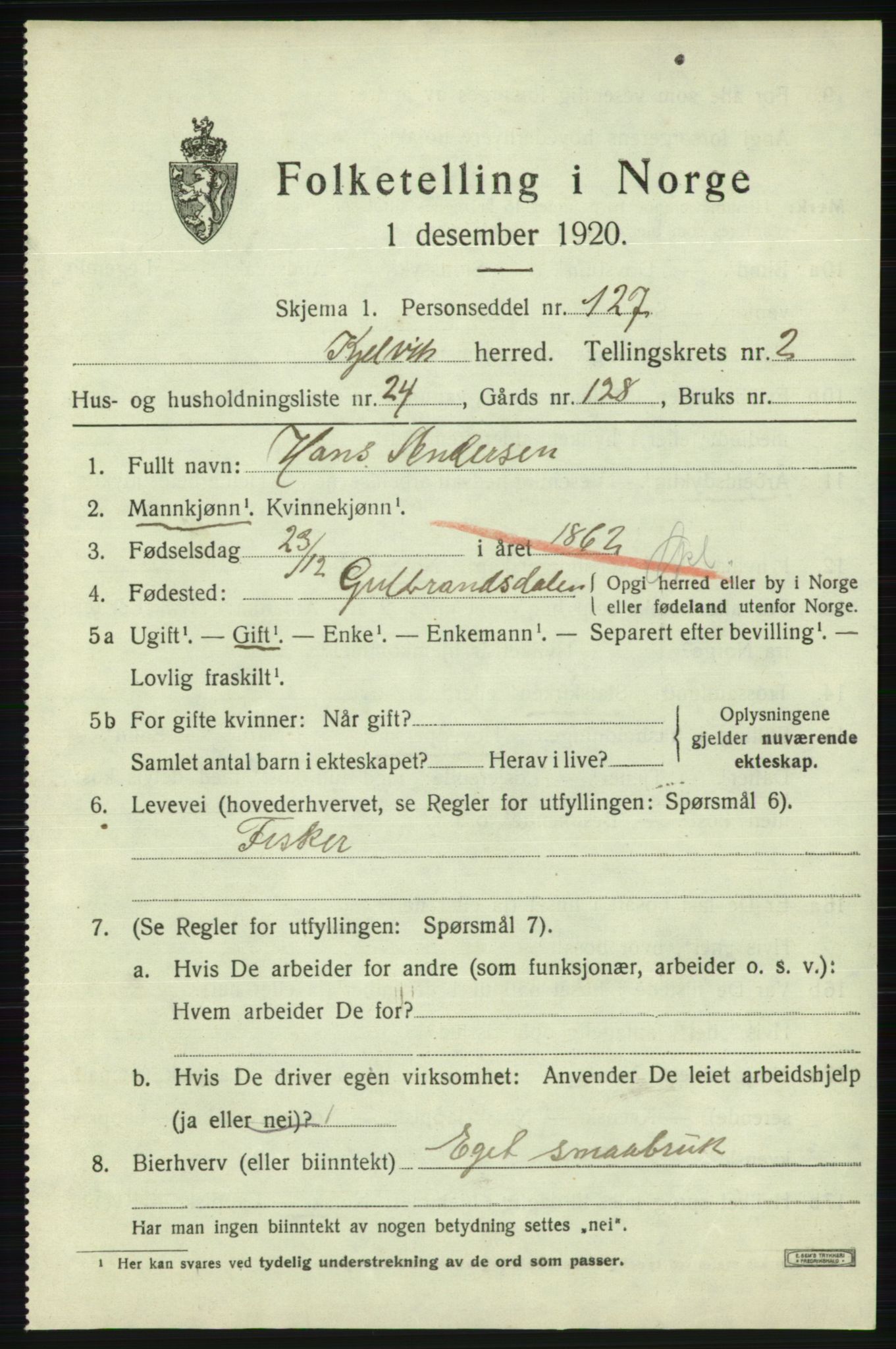 SATØ, 1920 census for Kjelvik, 1920, p. 1639