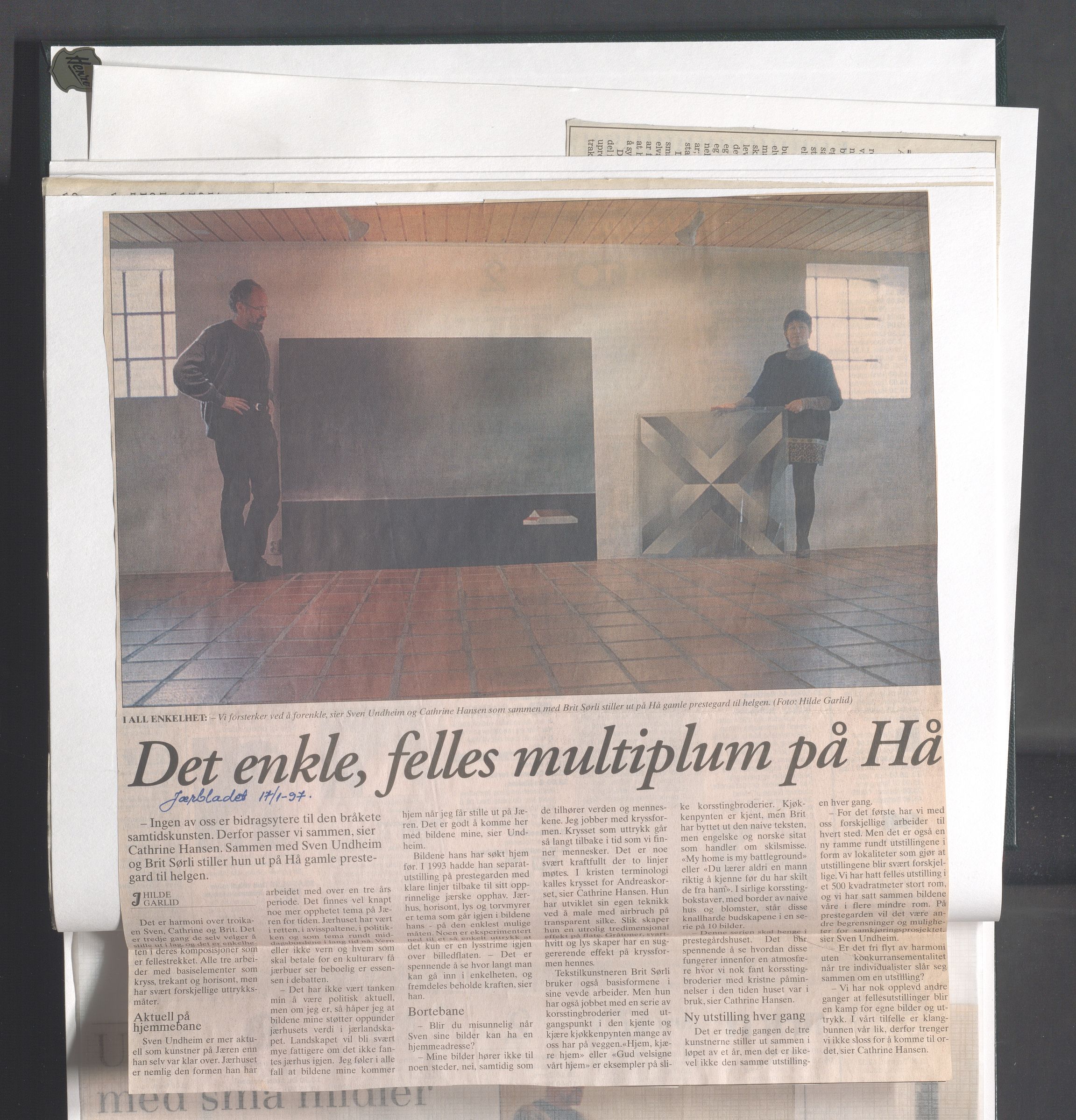 Hå kommune - Kulturetaten, IKAR/A-304/Ub/Ubb/L0011: Avisutklipp - Hå gamle prestegård, 1996-1997
