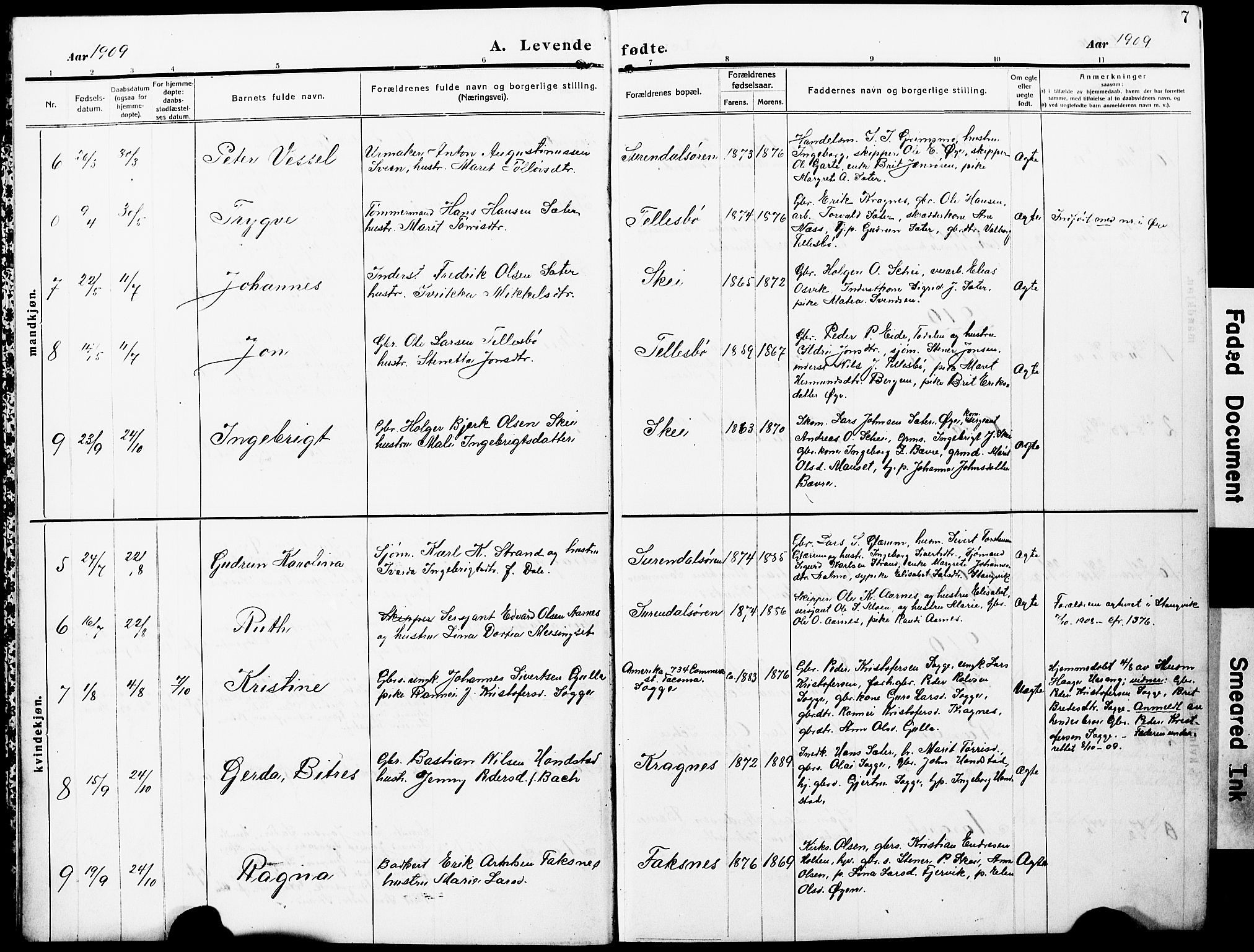 Ministerialprotokoller, klokkerbøker og fødselsregistre - Møre og Romsdal, SAT/A-1454/596/L1059: Parish register (copy) no. 596C02, 1908-1922, p. 7