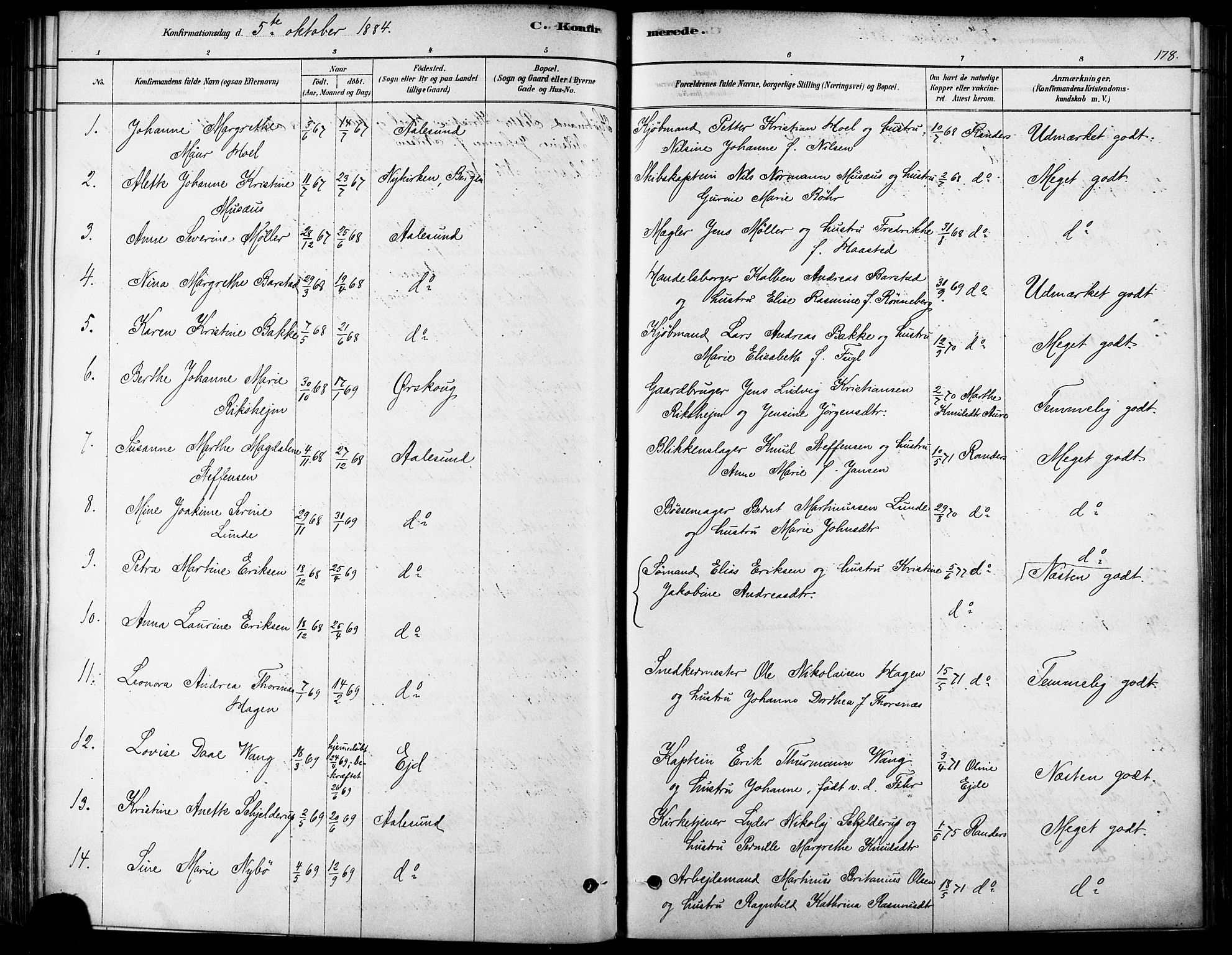 Ministerialprotokoller, klokkerbøker og fødselsregistre - Møre og Romsdal, AV/SAT-A-1454/529/L0454: Parish register (official) no. 529A04, 1878-1885, p. 178