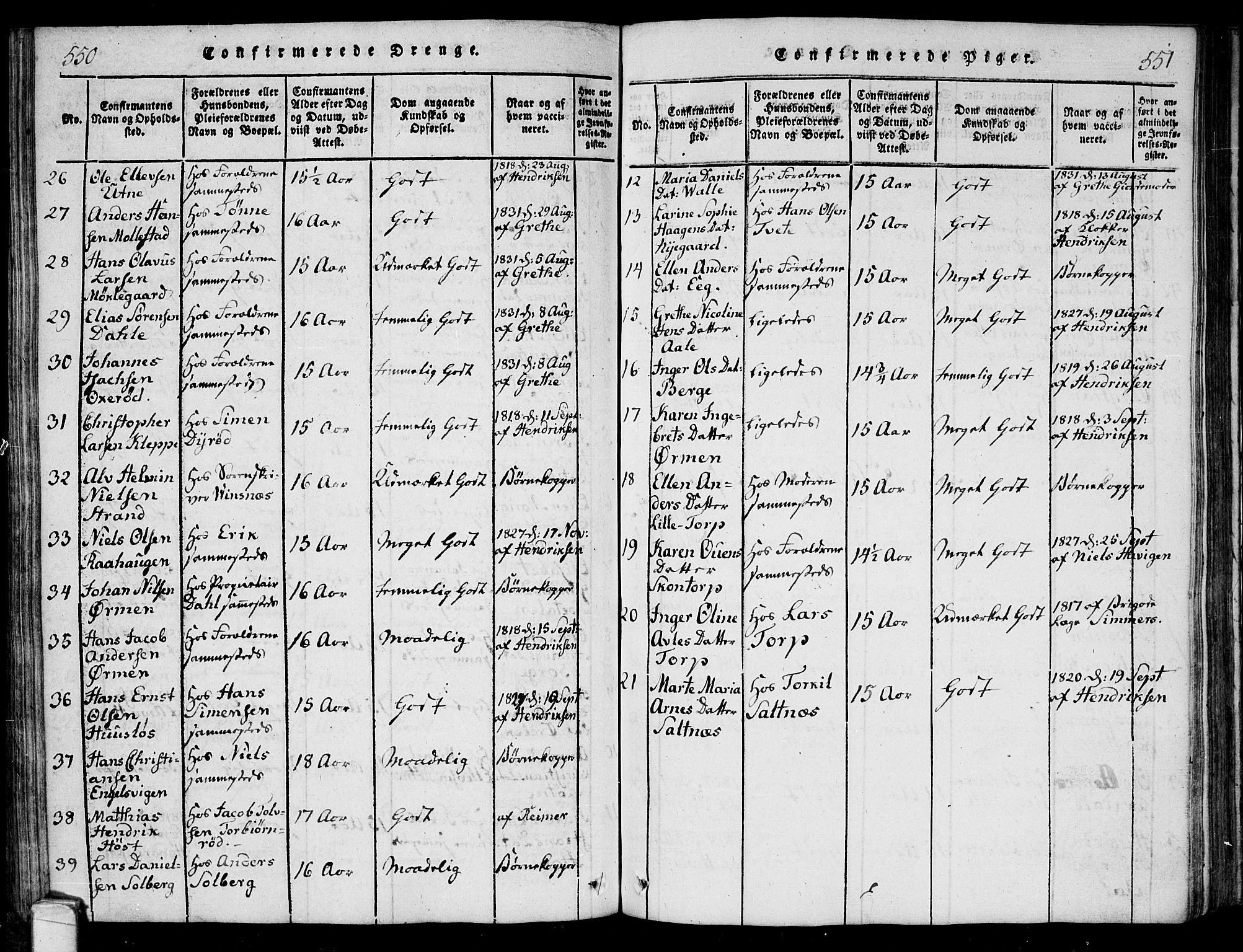 Onsøy prestekontor Kirkebøker, AV/SAO-A-10914/F/Fa/L0002: Parish register (official) no. I 2, 1814-1840, p. 550-551