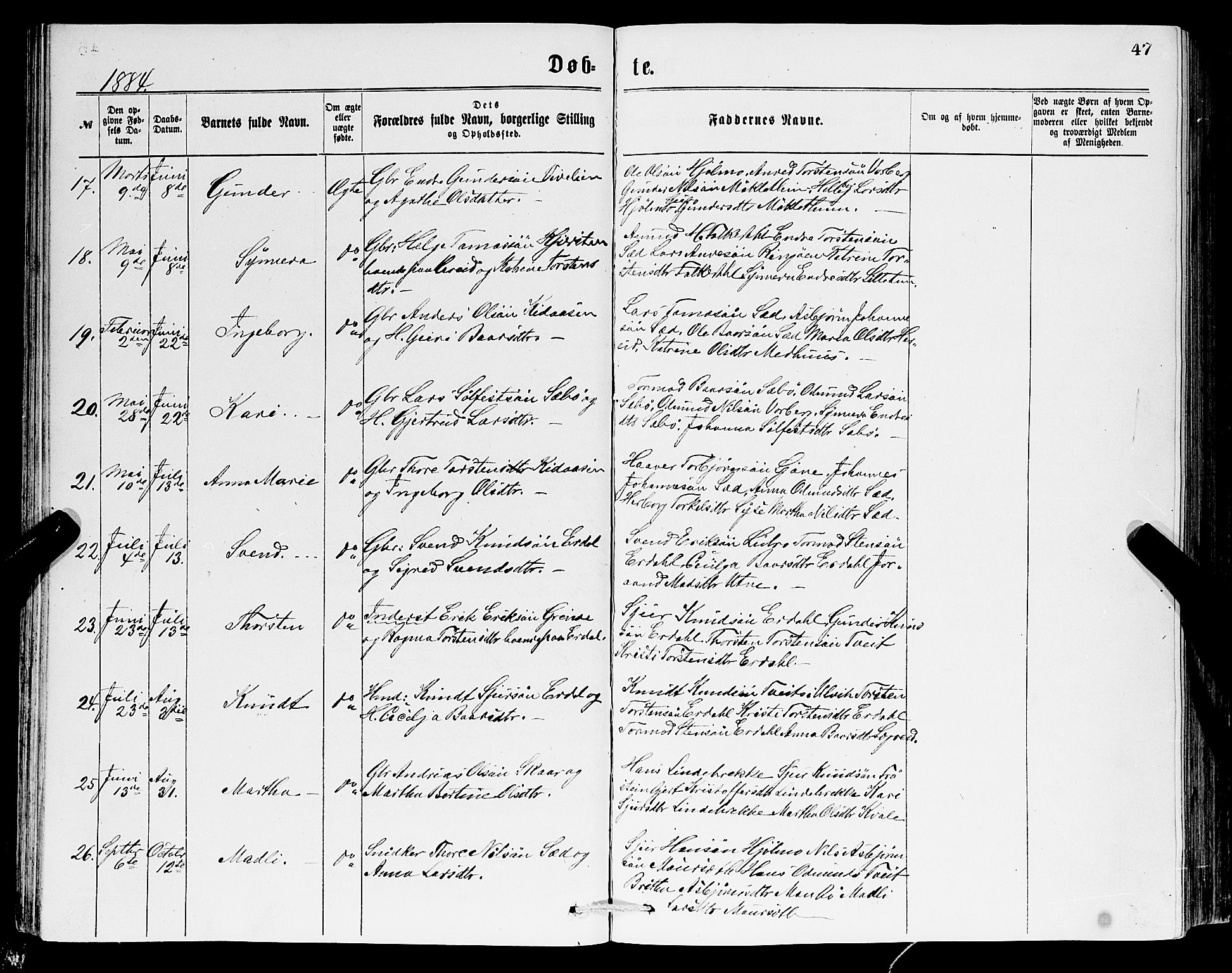 Ullensvang sokneprestembete, SAB/A-78701/H/Hab: Parish register (copy) no. C 2, 1871-1899, p. 47