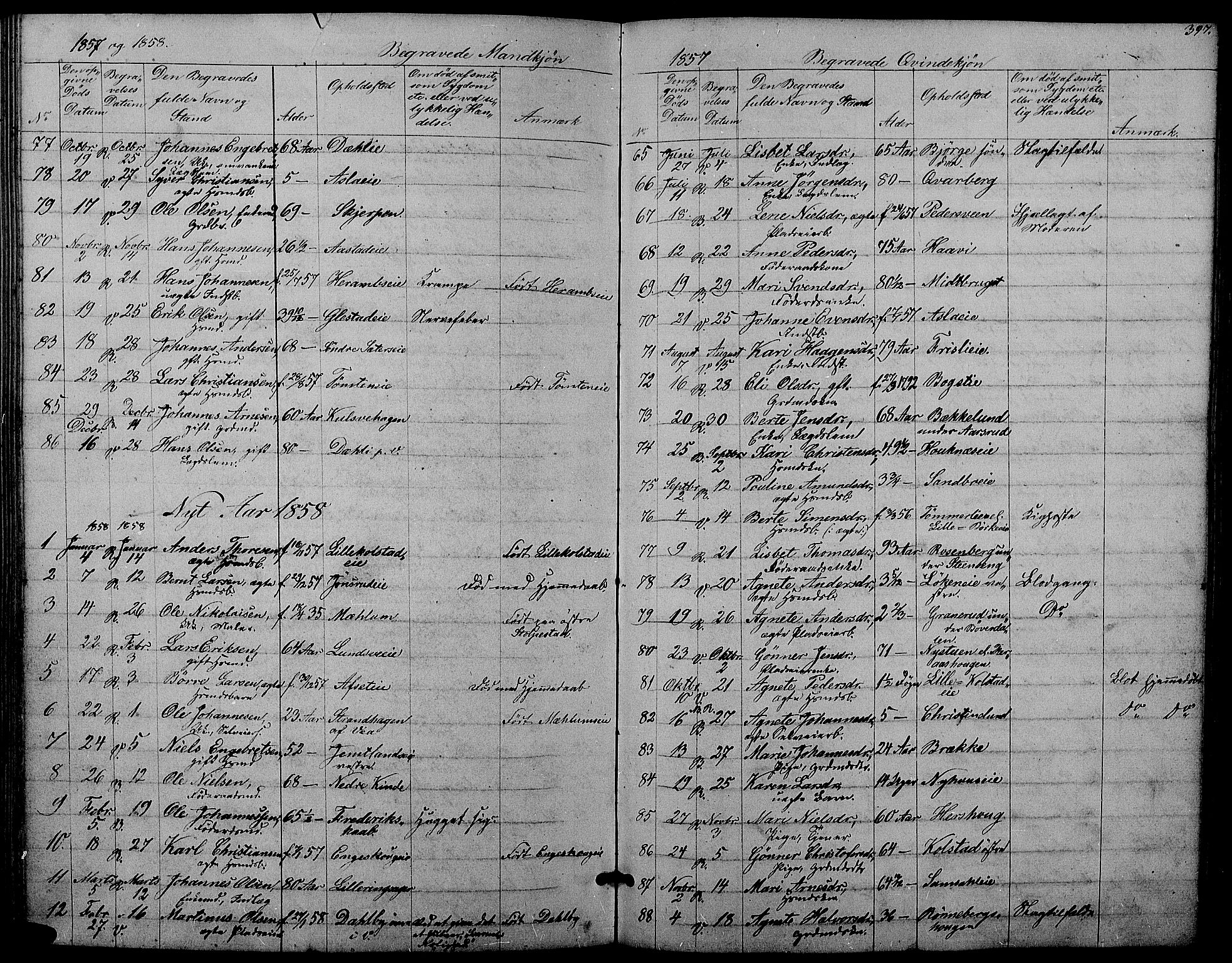 Ringsaker prestekontor, AV/SAH-PREST-014/L/La/L0006: Parish register (copy) no. 6, 1851-1860, p. 397