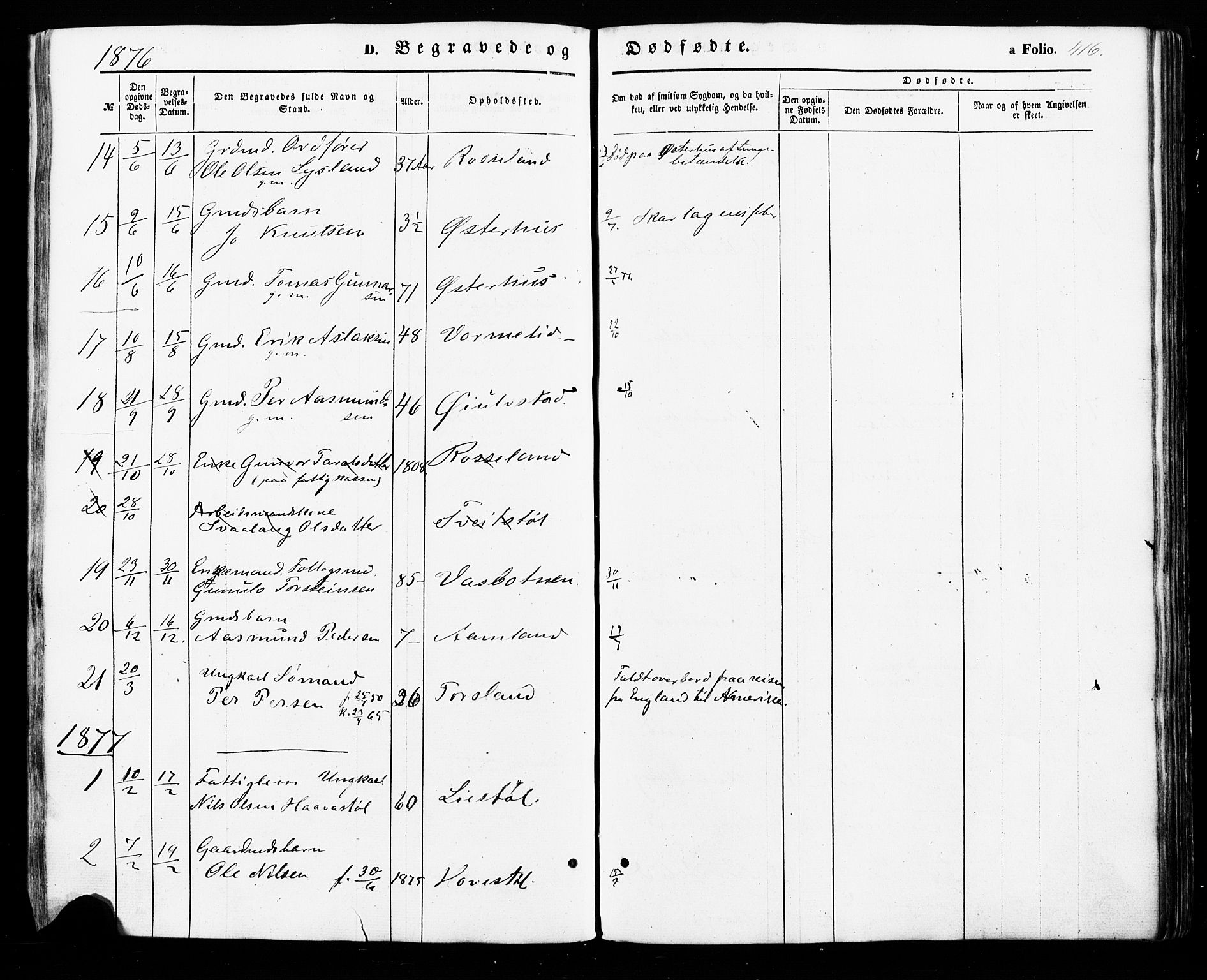 Åseral sokneprestkontor, SAK/1111-0051/F/Fa/L0002: Parish register (official) no. A 2, 1854-1884, p. 416