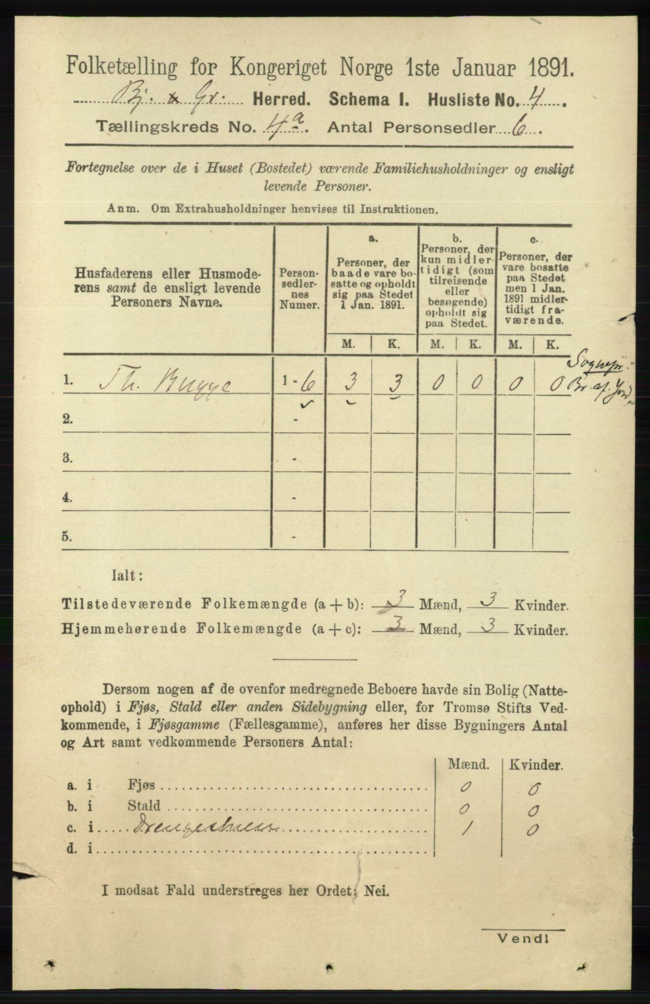 RA, 1891 census for 1024 Bjelland og Grindheim, 1891, p. 2030