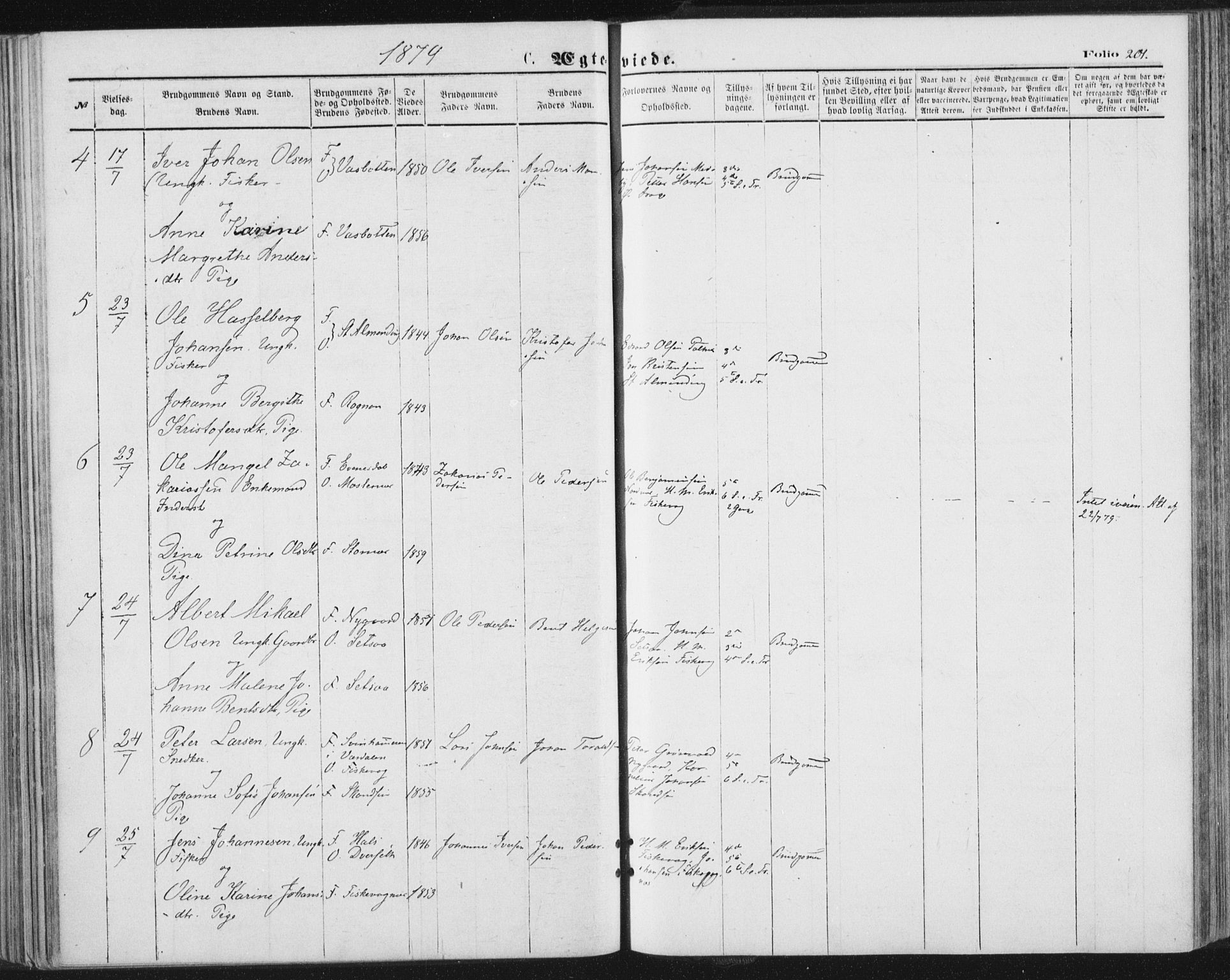 Ministerialprotokoller, klokkerbøker og fødselsregistre - Nordland, SAT/A-1459/847/L0668: Parish register (official) no. 847A08, 1872-1886, p. 201