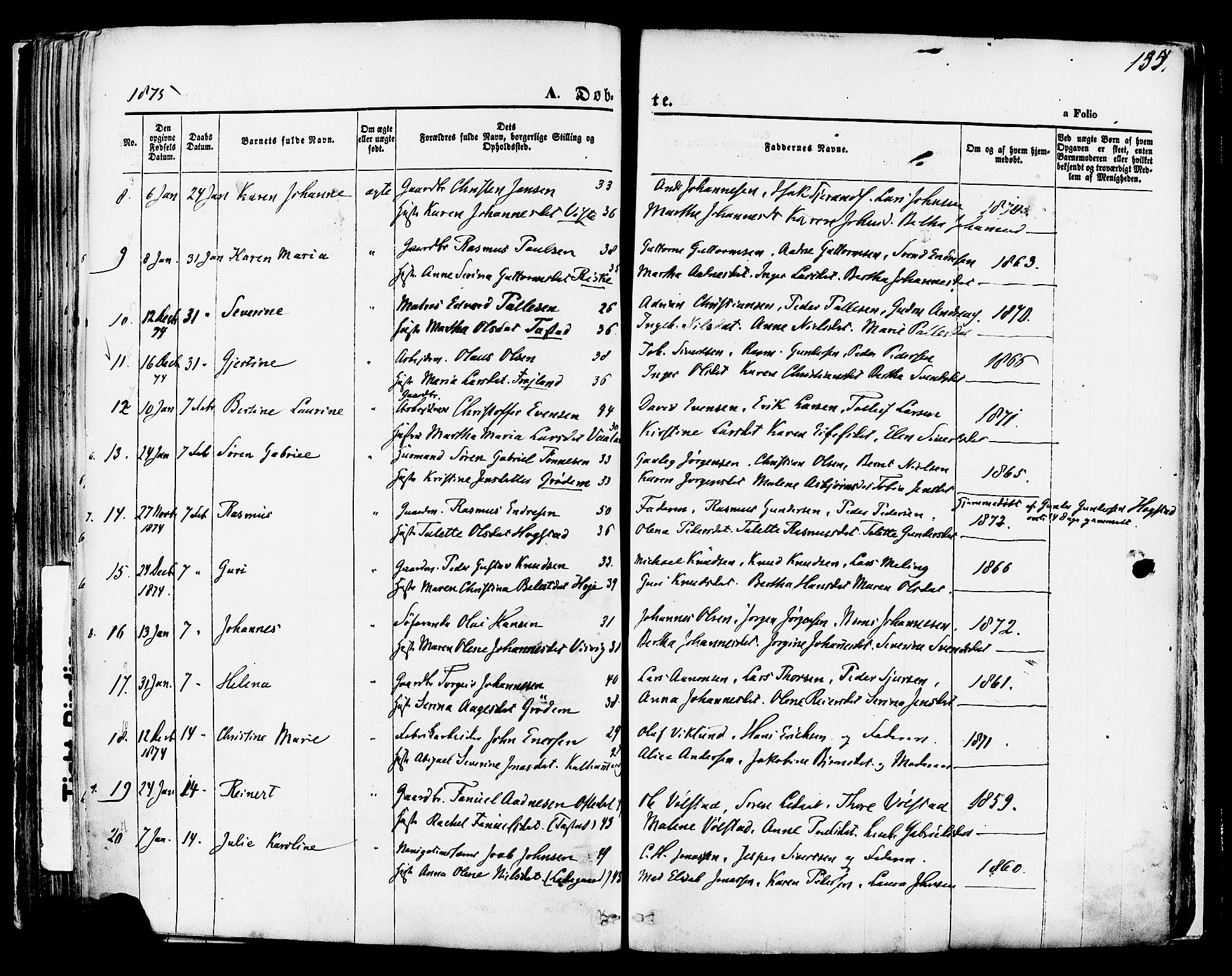 Hetland sokneprestkontor, SAST/A-101826/30/30BA/L0003: Parish register (official) no. A 3, 1862-1876, p. 155