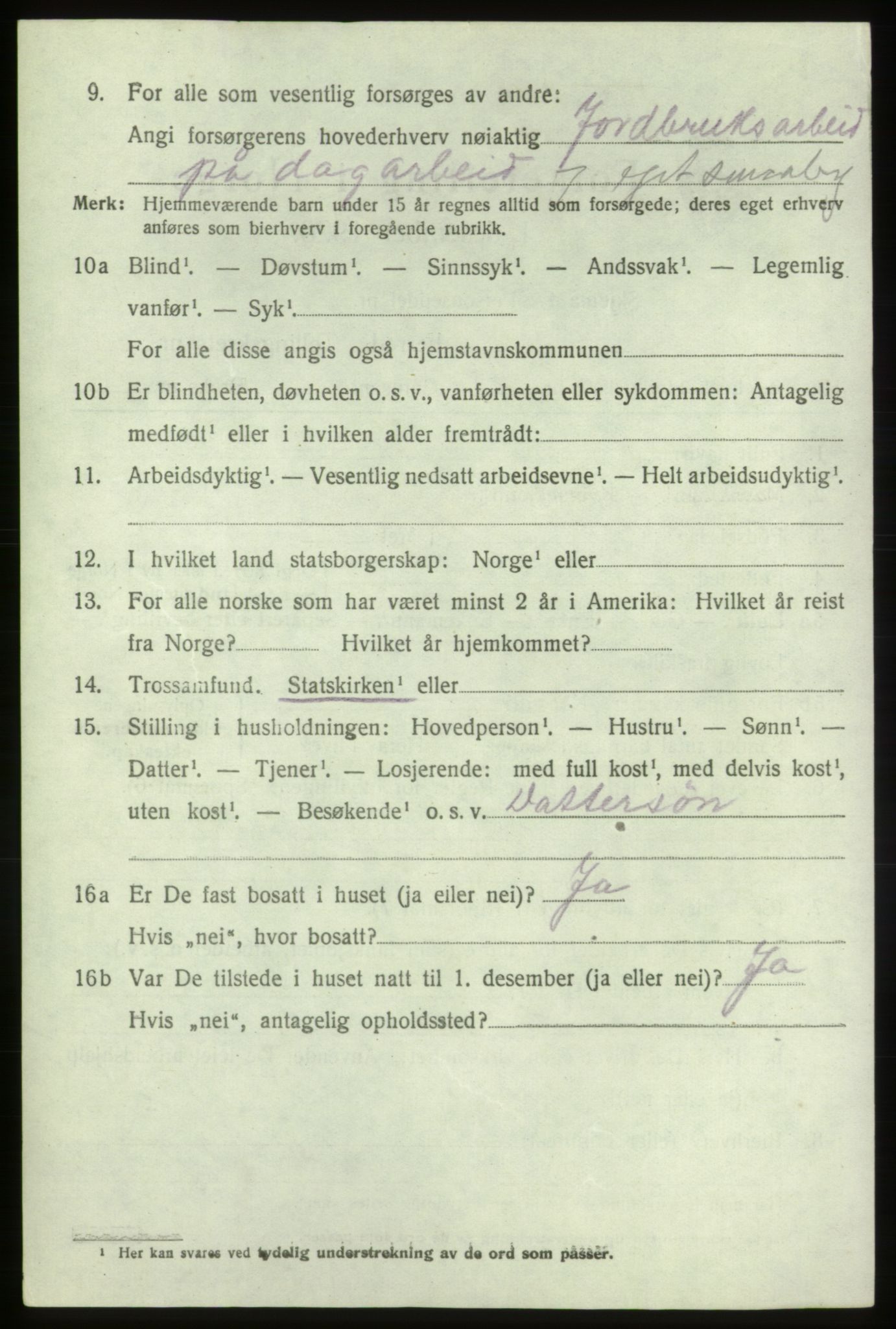 SAB, 1920 census for Sveio, 1920, p. 1301