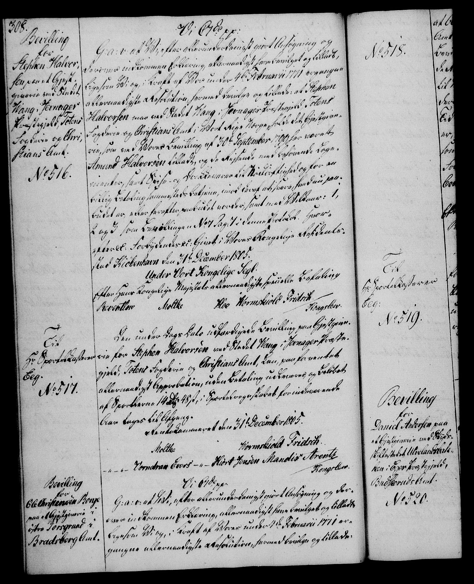 Rentekammeret, Kammerkanselliet, AV/RA-EA-3111/G/Gg/Gga/L0018: Norsk ekspedisjonsprotokoll med register (merket RK 53.18), 1804-1806, p. 308