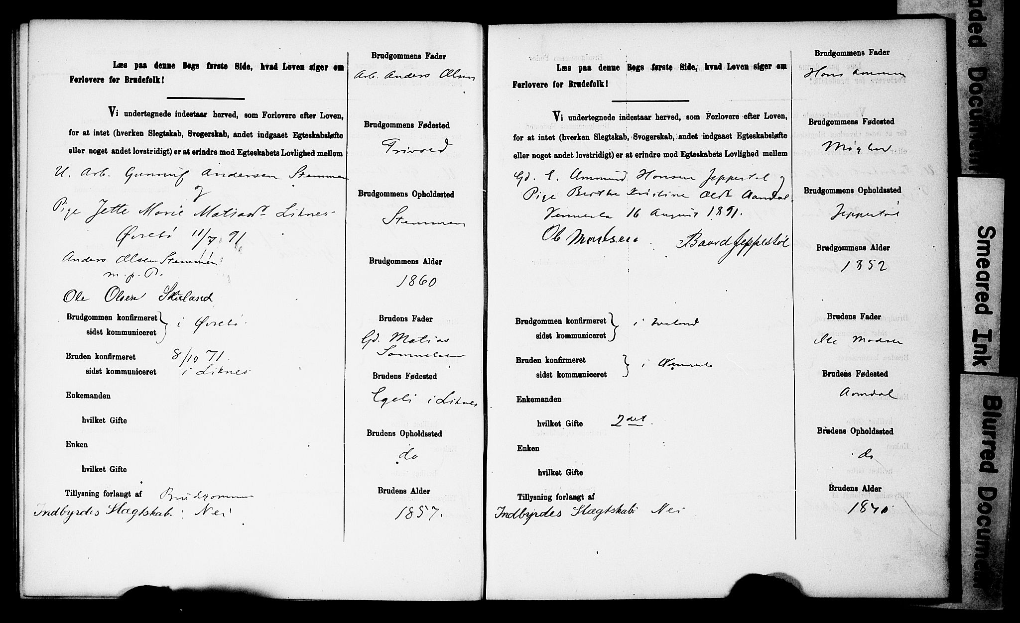 Vennesla sokneprestkontor, AV/SAK-1111-0045/J/L0032/0003: Banns register no. II 5 1, 1886-1892, p. 63