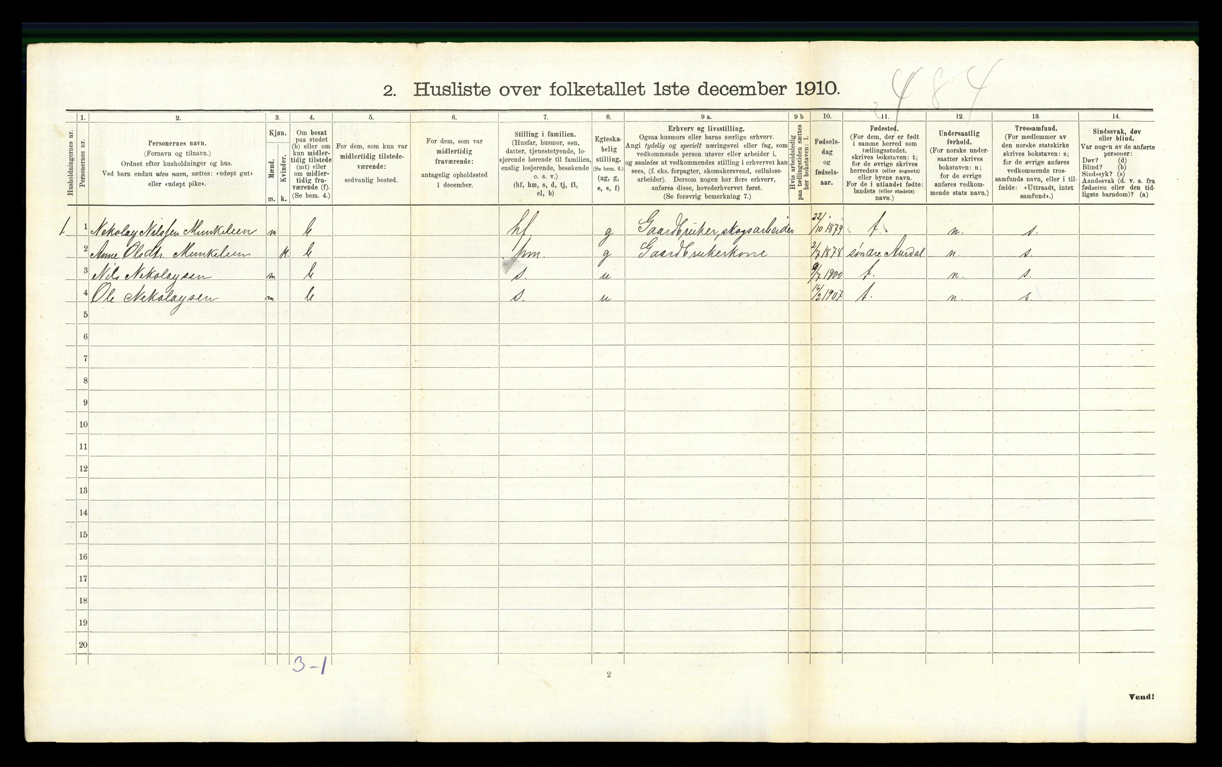 RA, 1910 census for Nordre Land, 1910, p. 262