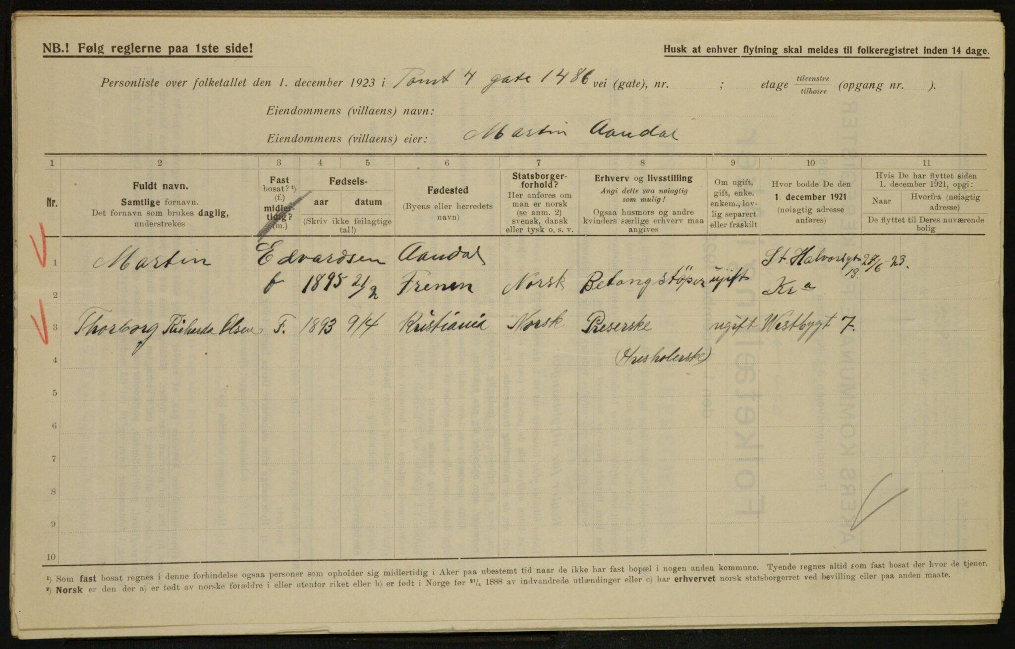 , Municipal Census 1923 for Aker, 1923, p. 30675