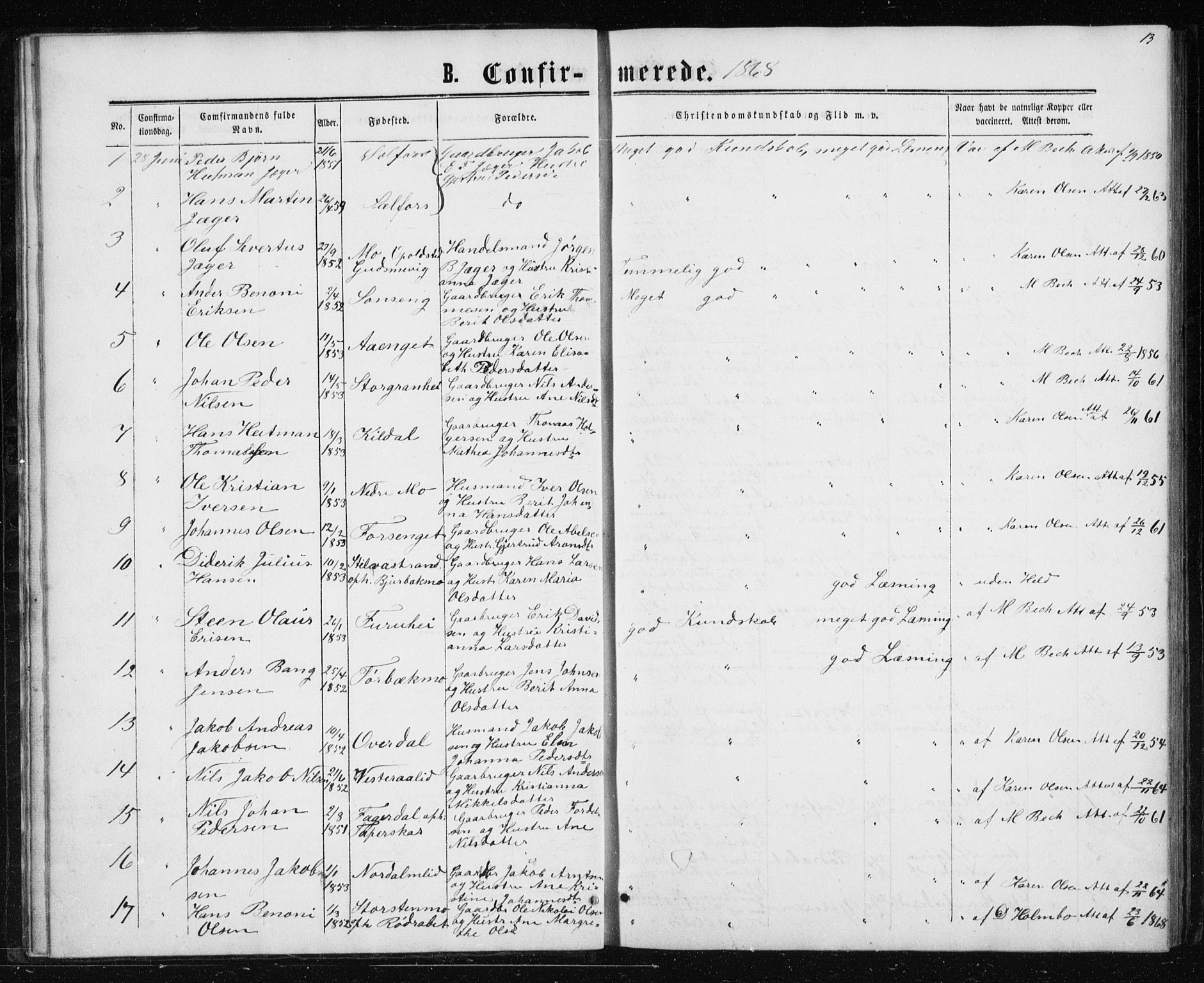 Ministerialprotokoller, klokkerbøker og fødselsregistre - Nordland, SAT/A-1459/827/L0416: Parish register (copy) no. 827C05, 1865-1886, p. 13