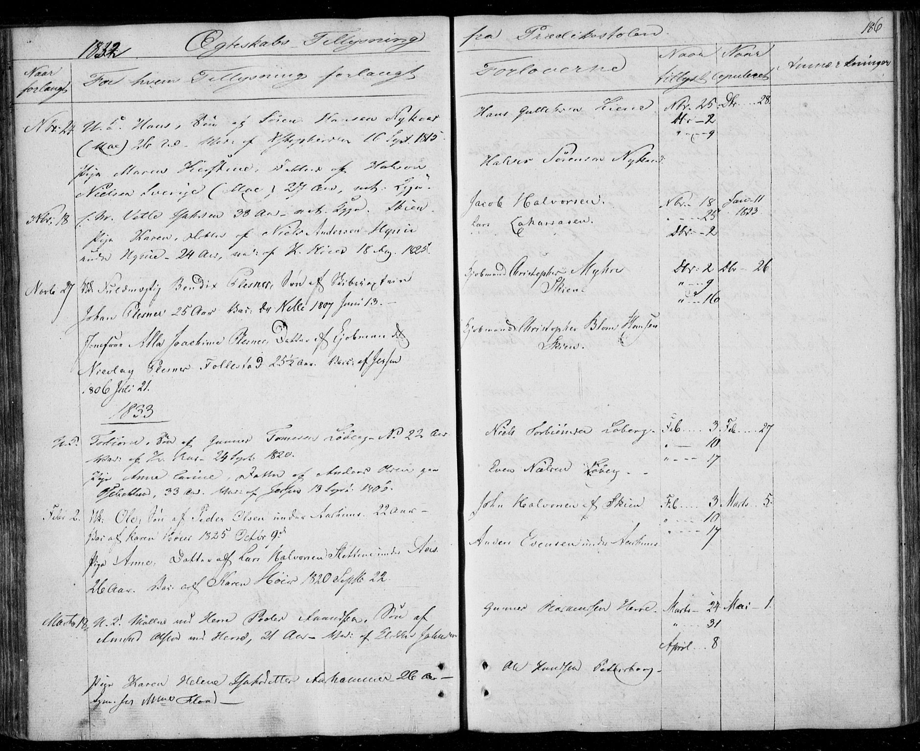 Gjerpen kirkebøker, SAKO/A-265/F/Fa/L0005: Parish register (official) no. I 5, 1823-1829, p. 186