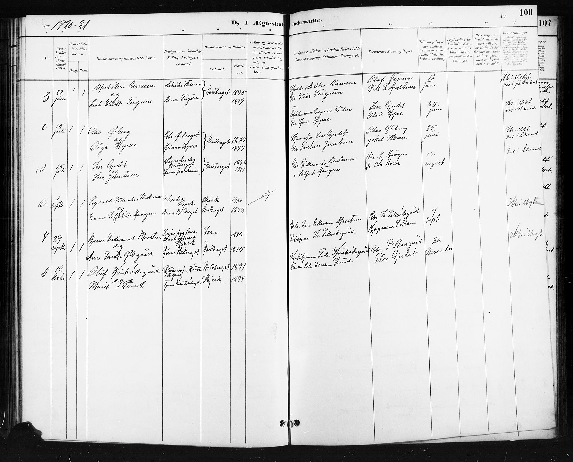Skjåk prestekontor, SAH/PREST-072/H/Ha/Hab/L0004: Parish register (copy) no. 4, 1895-1921, p. 106