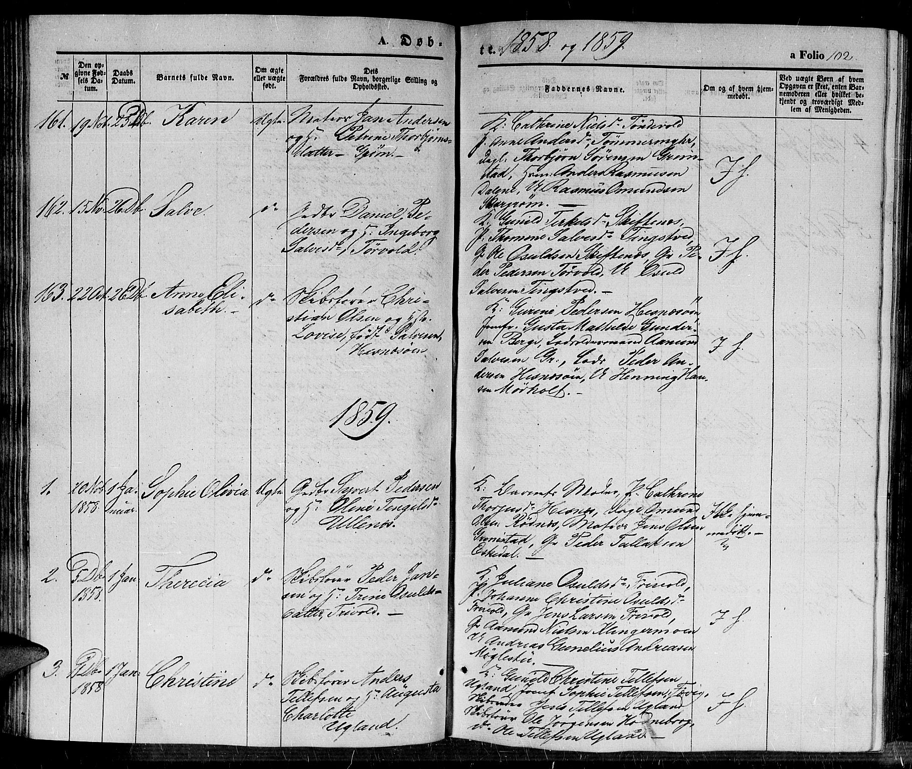 Fjære sokneprestkontor, SAK/1111-0011/F/Fb/L0008: Parish register (copy) no. B 8, 1854-1867, p. 102