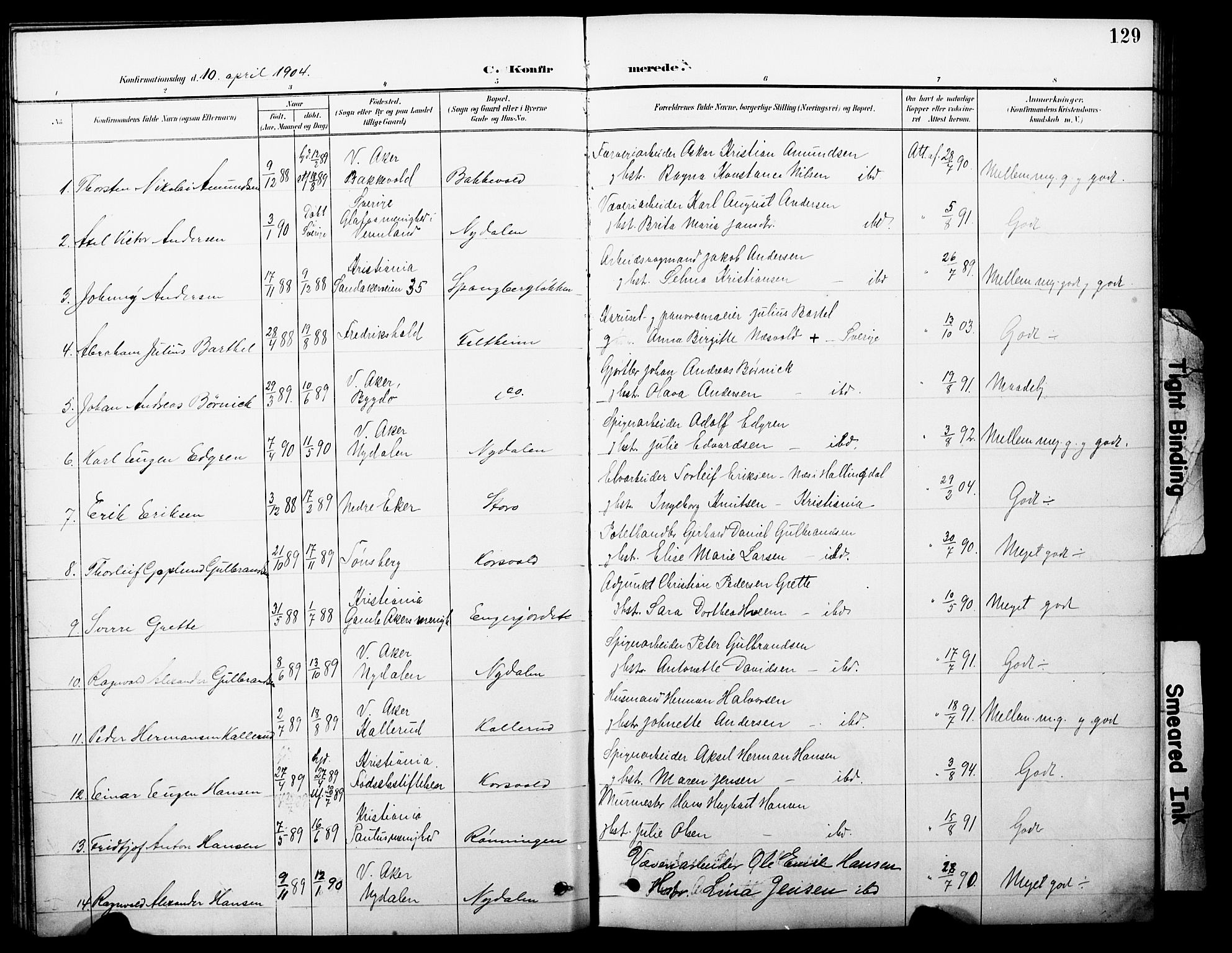Vestre Aker prestekontor Kirkebøker, SAO/A-10025/F/Fa/L0012: Parish register (official) no. 12, 1894-1909, p. 129